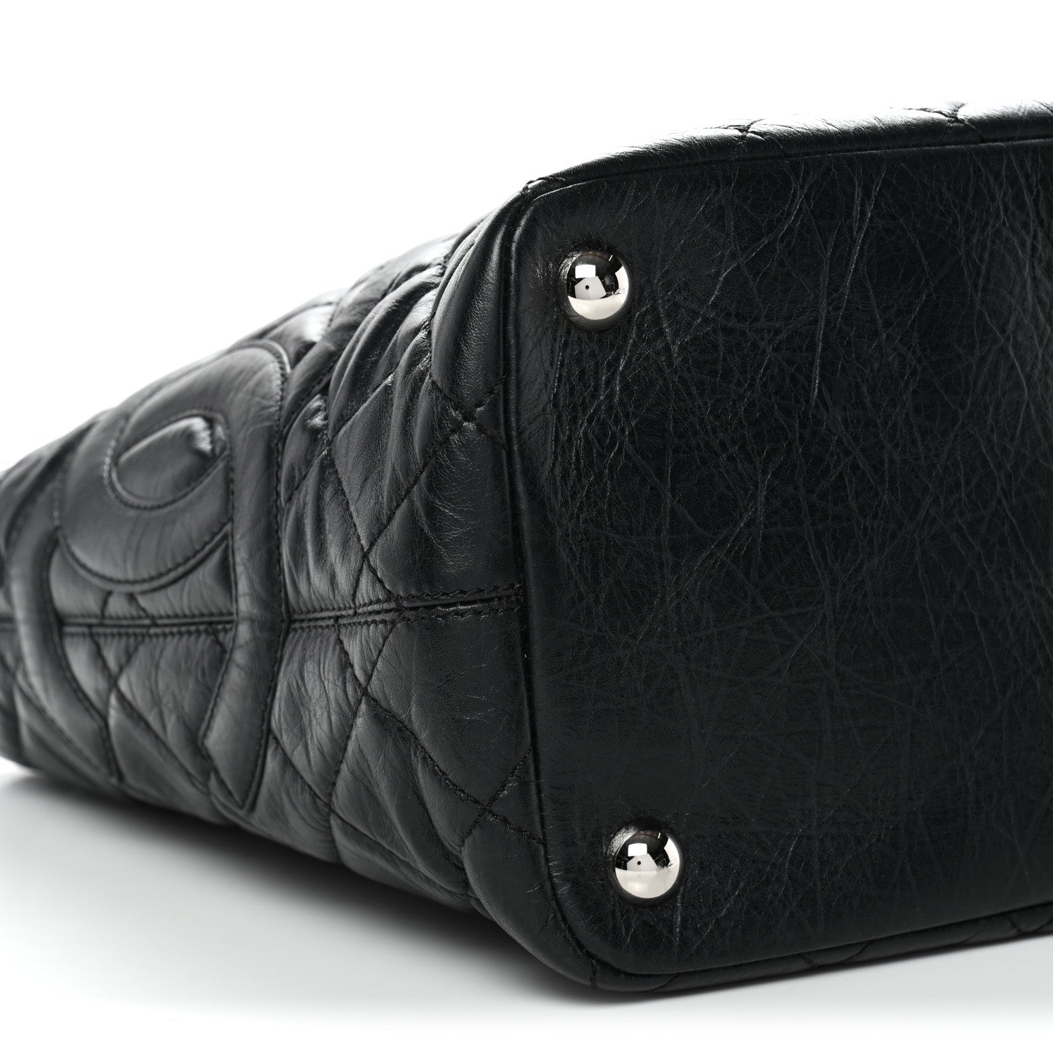 Aged Calfskin Quilted Large Cotton Club Tote Black