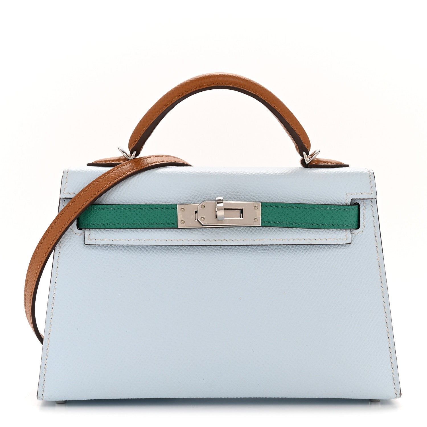 Epsom Mini Kelly Sellier 20 Bleu Brume Vert Jade Gold