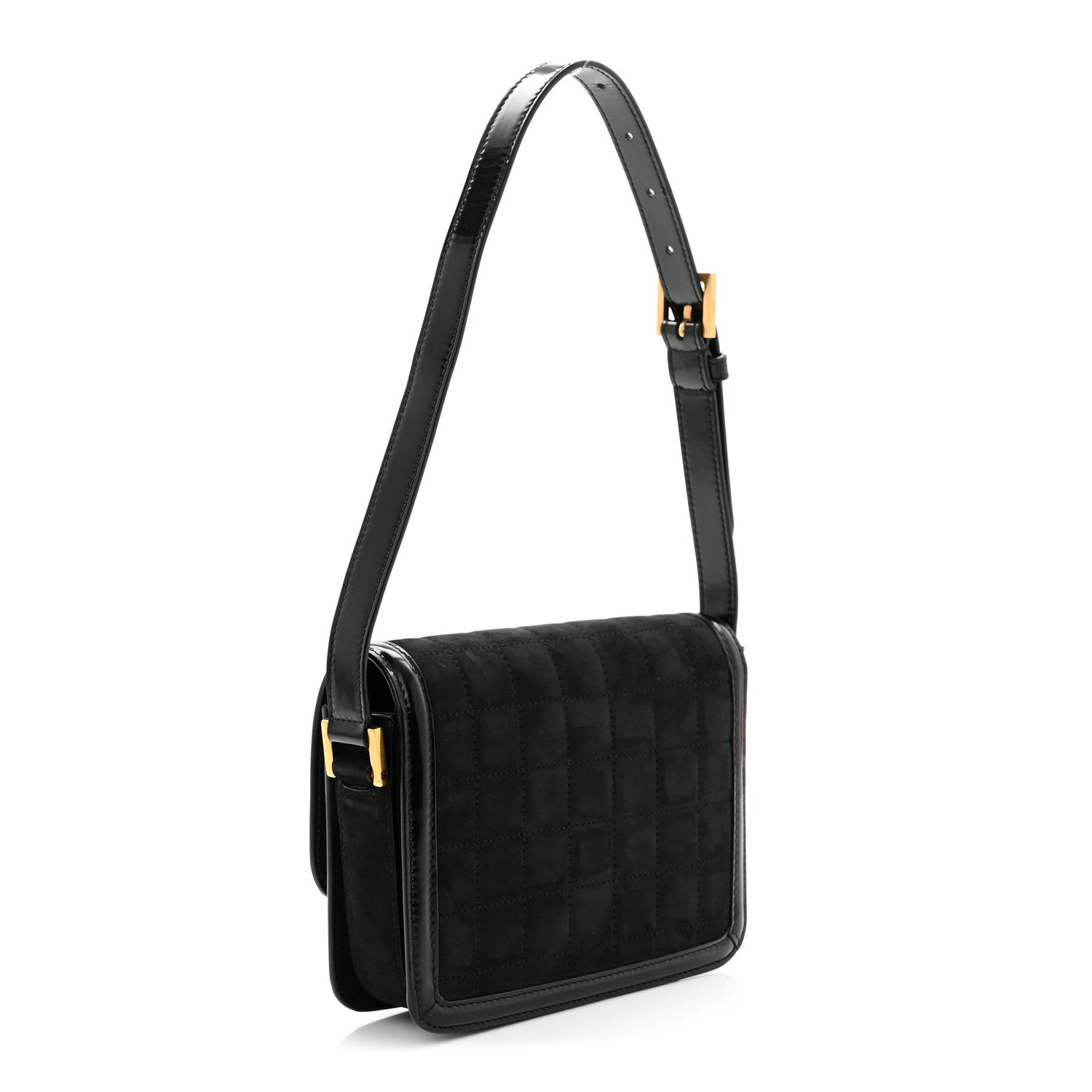 Suede Quilted Monogram Small Solferino Satchel Black
