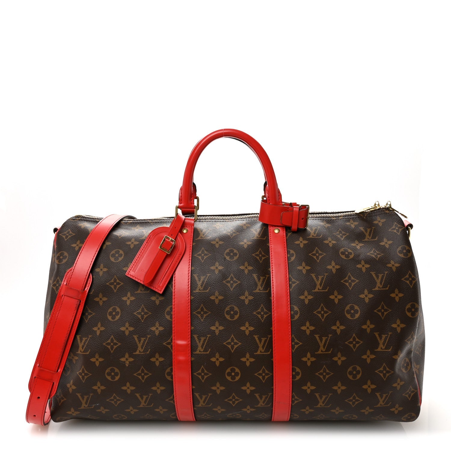 Calfskin Monogram Keepall Bandouliere 50 Coquelicot