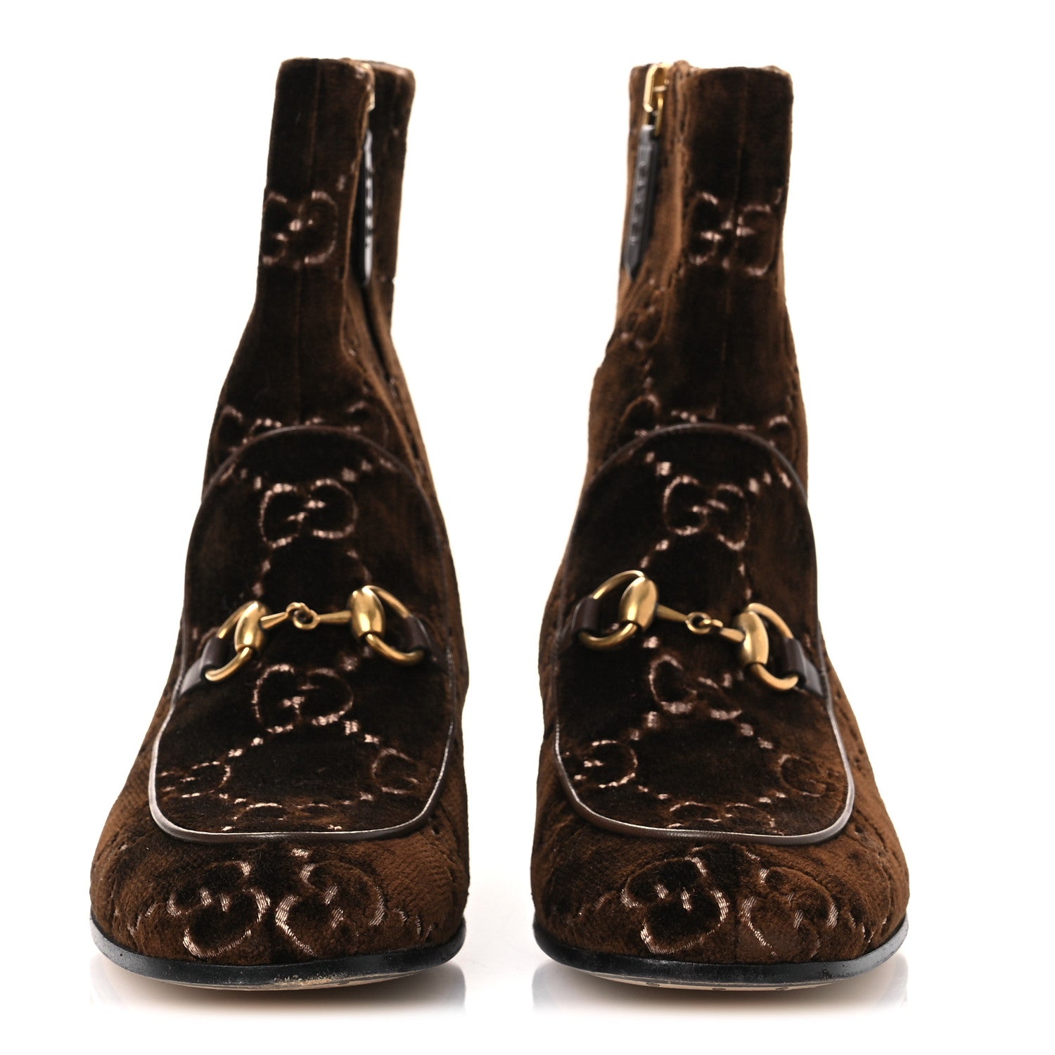 Velvet GG Monogram Crystal Horsebit Ankle Boots 37 Brown Vintage Cocoa