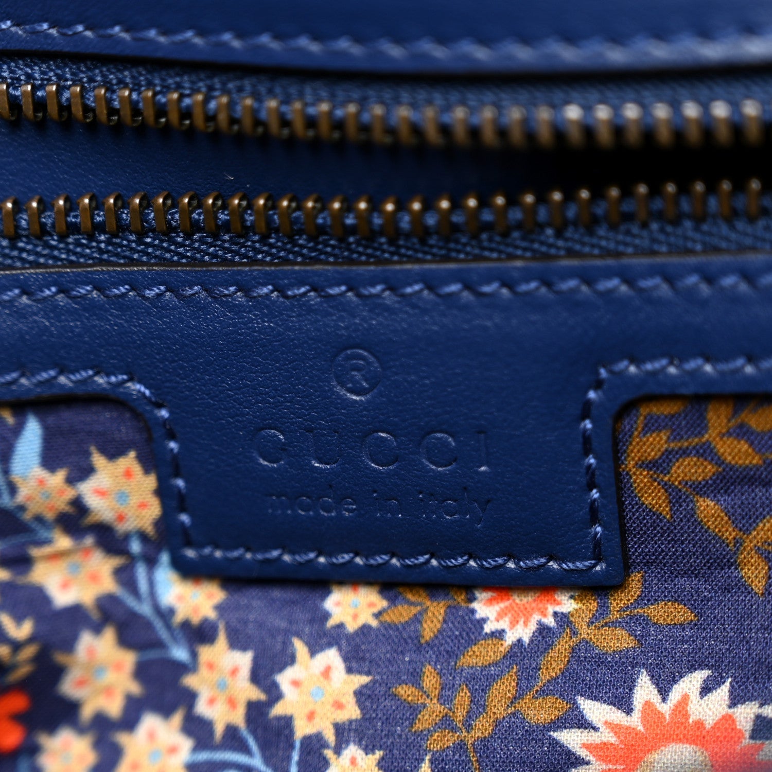 Cotton Calfskin Matelasse Floral Print Small GG Marmont Shoulder Bag Blue Red Deep Ocean Blue