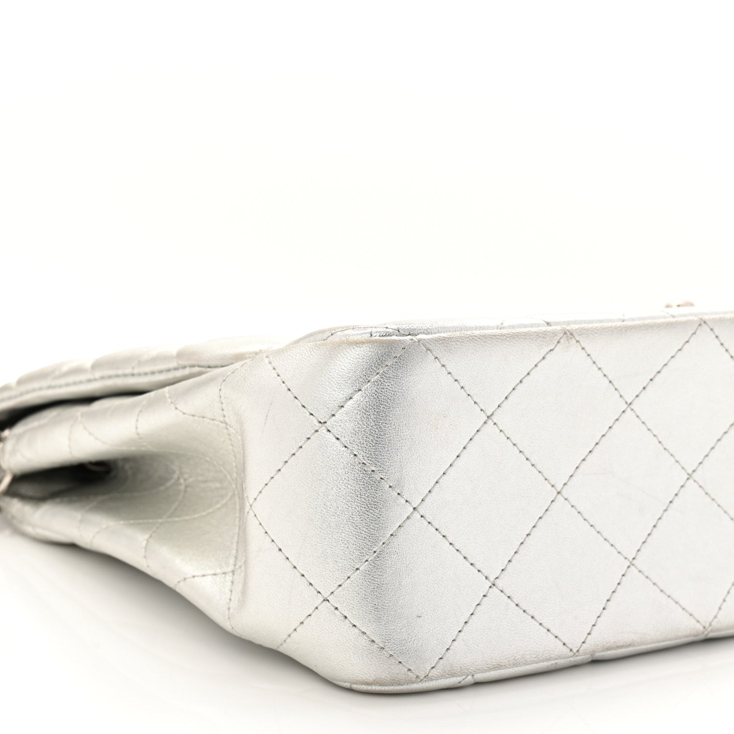 Metallic Lambskin Quilted Jumbo Single Flap Silver