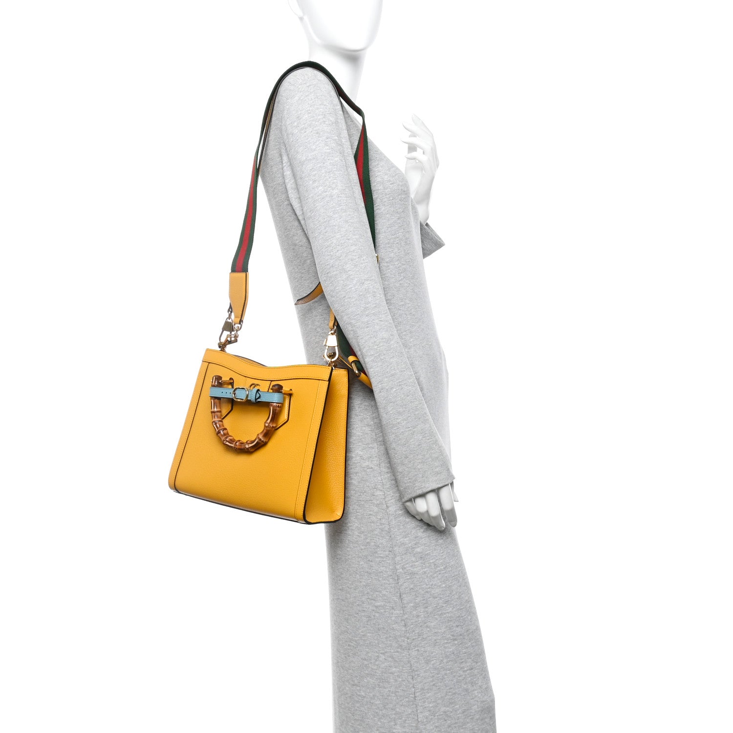 Textured Dollar Calfskin Web Small Diana Tote Bag Yellow Dusty Azure