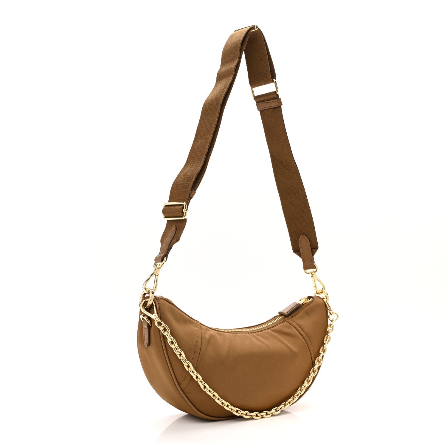 Re-Nylon Saffiano Demi-lune Shoulder Bag Brown