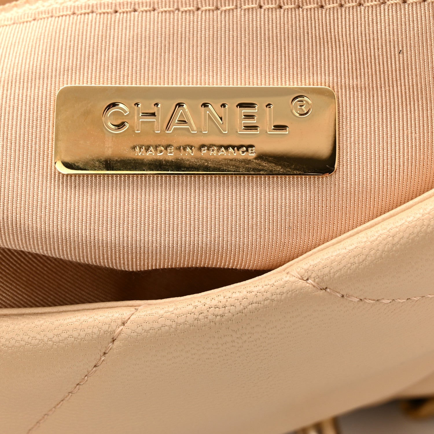 Shiny Goatskin Quilted Medium Chanel 19 Flap Beige