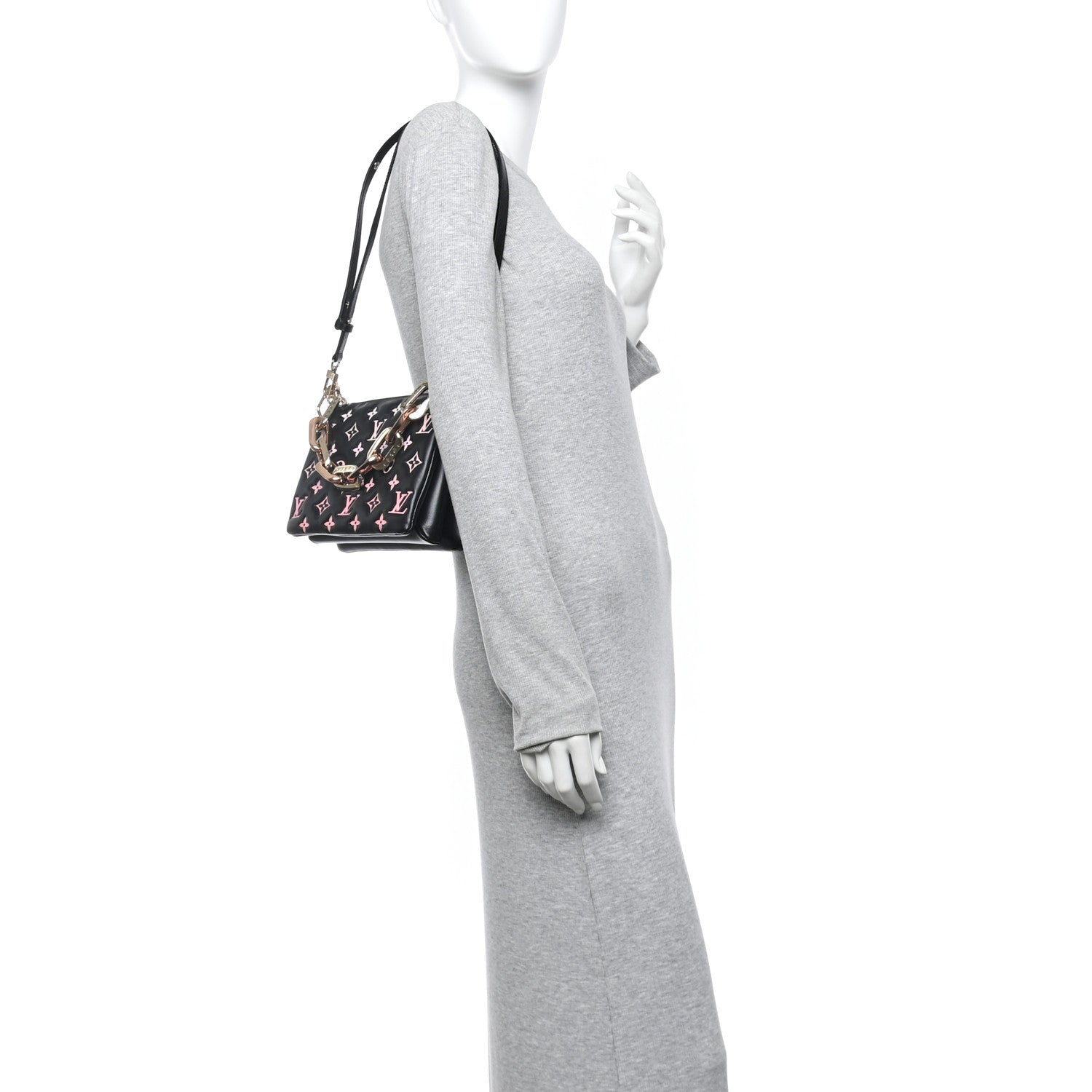 Lambskin Embossed Monogram LV Ski Coussin BB Black Rose