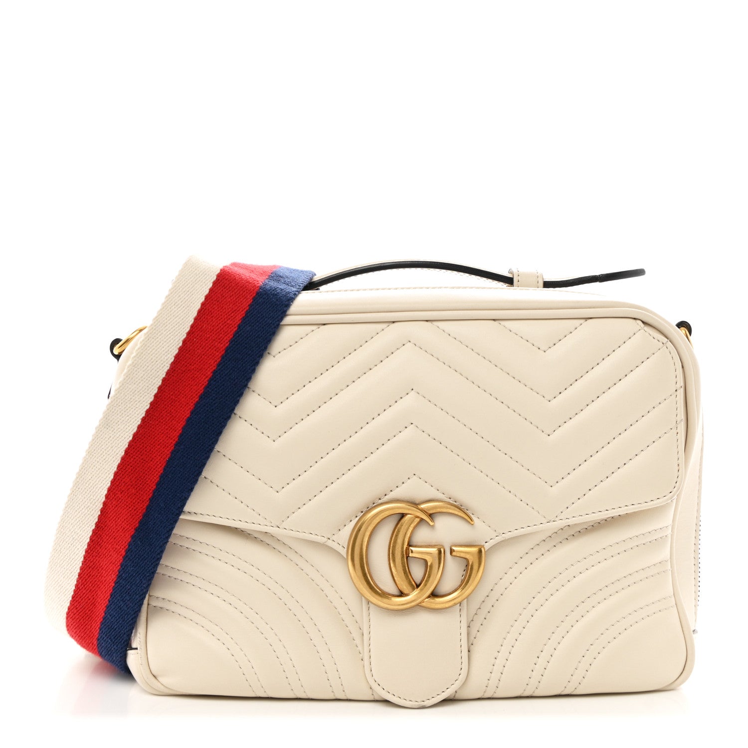 Calfskin Matelasse Sylvie Web Small GG Marmont Top Handle Shoulder Bag White
