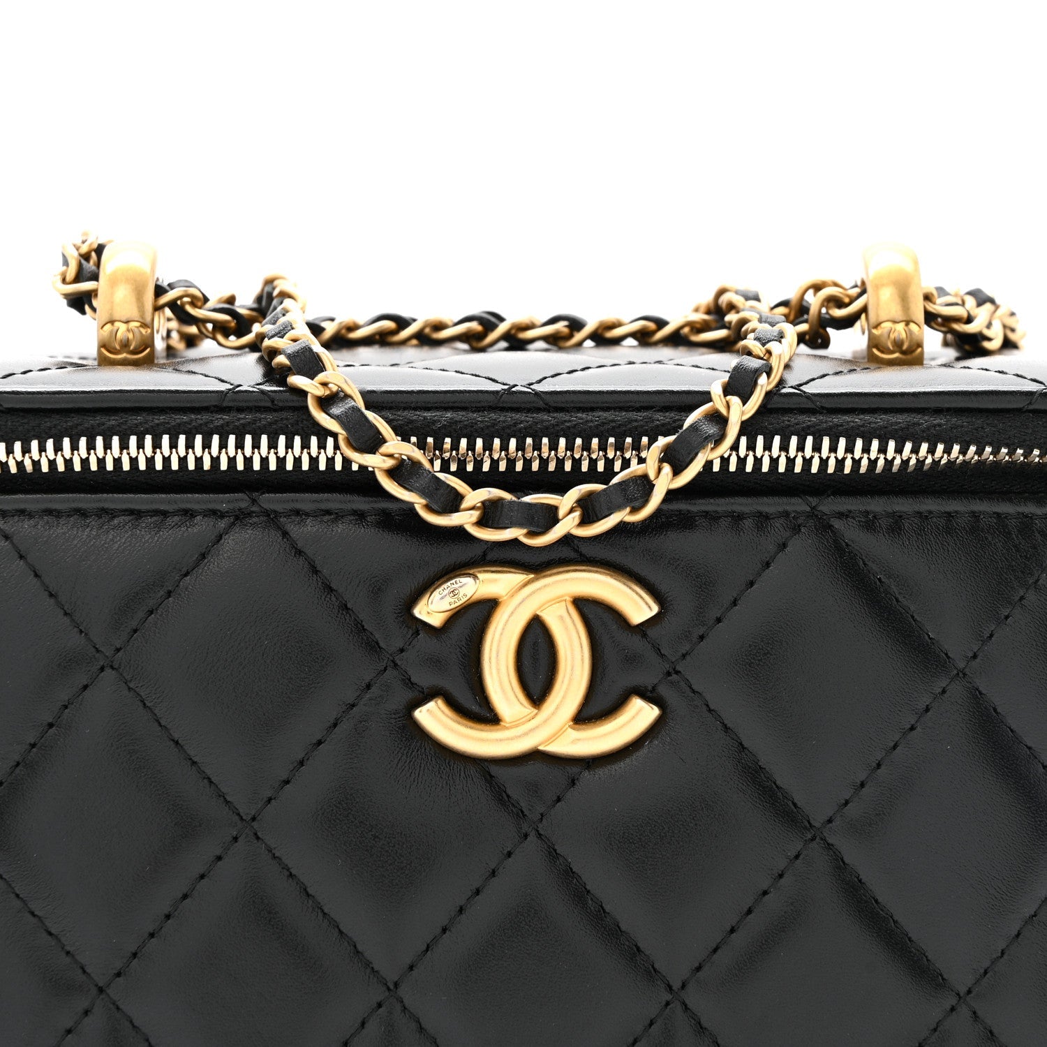 Calfskin Quilted Perfect Fit Vanity Case With Chain Black