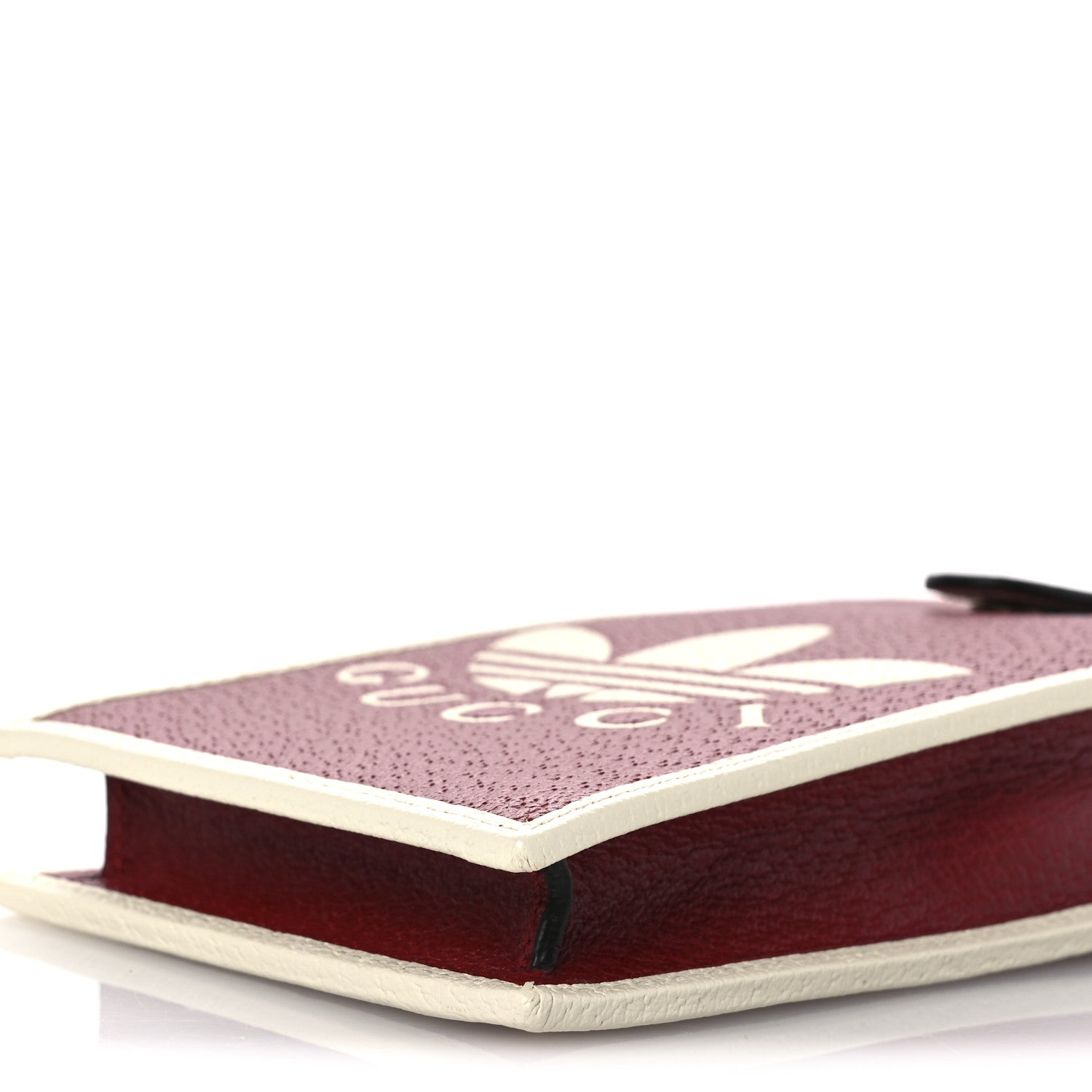 X ADIDAS Textured Dollar Calfskin Trefoil Embossed Phone Crossbody Bag Hibiscus Red Off White