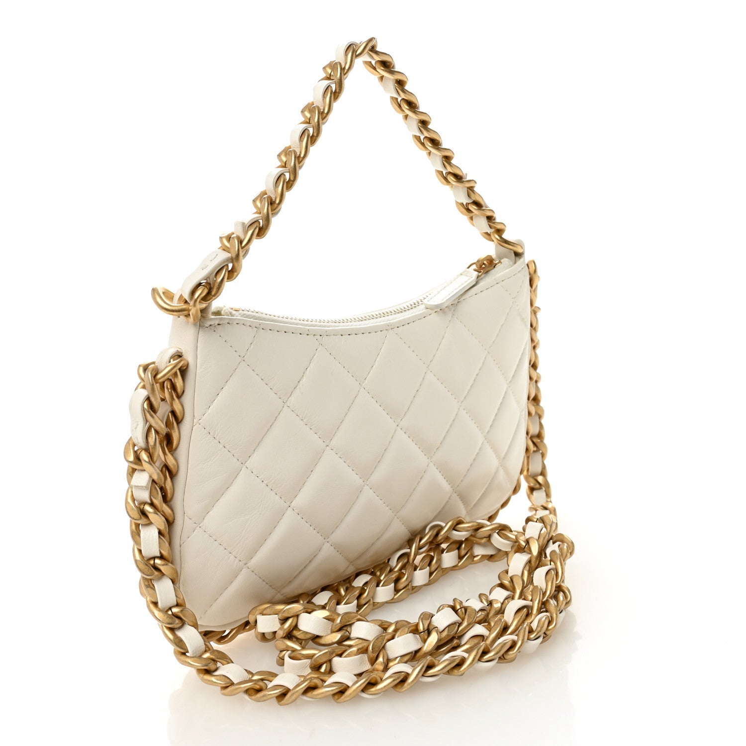 Lambskin Quilted Chain Around Top Handle Mini Bag White