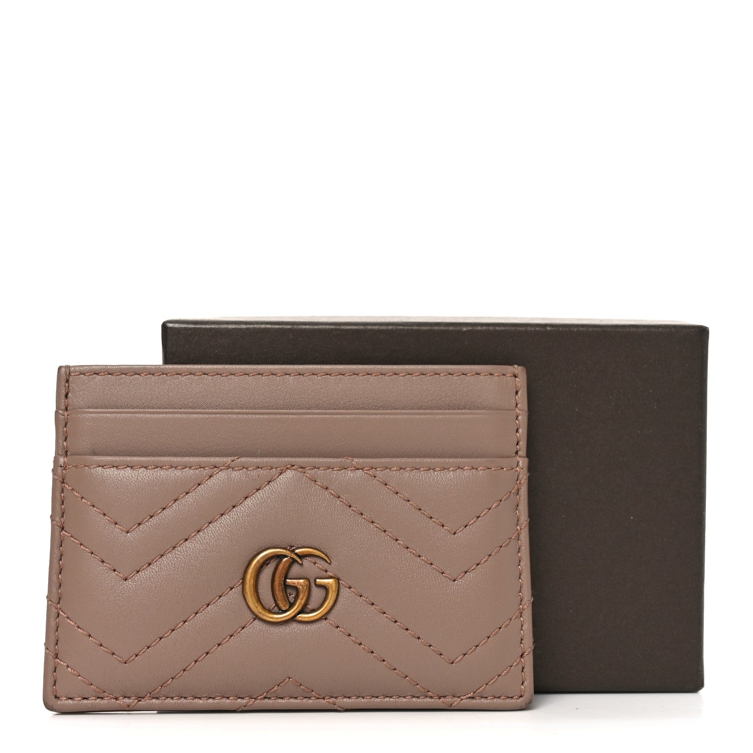 Calfskin Matelasse GG Marmont Card Holder Porcelain Rose