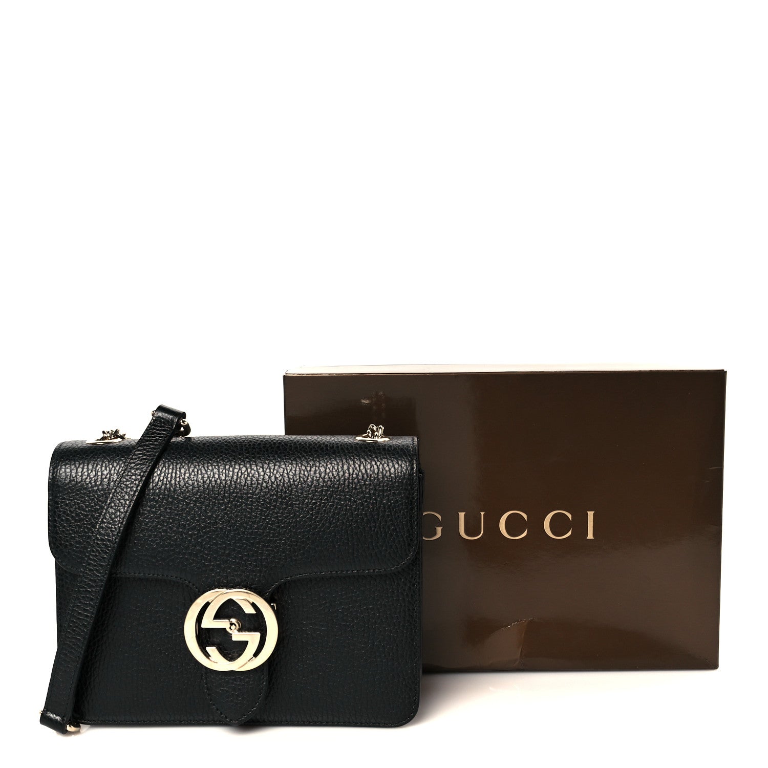 Dollar Calfskin Small Interlocking G Shoulder Bag Black