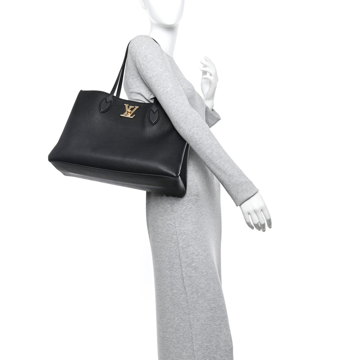 Grained Calfskin Lockme Shopper Black