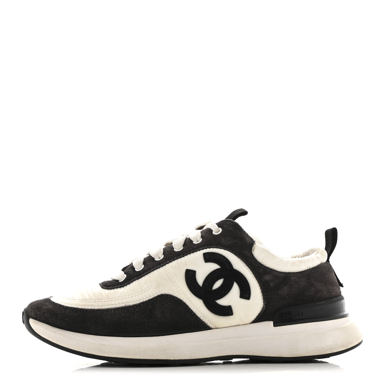 Nylon Suede Calfskin CC Sneakers 37 White Dark Grey