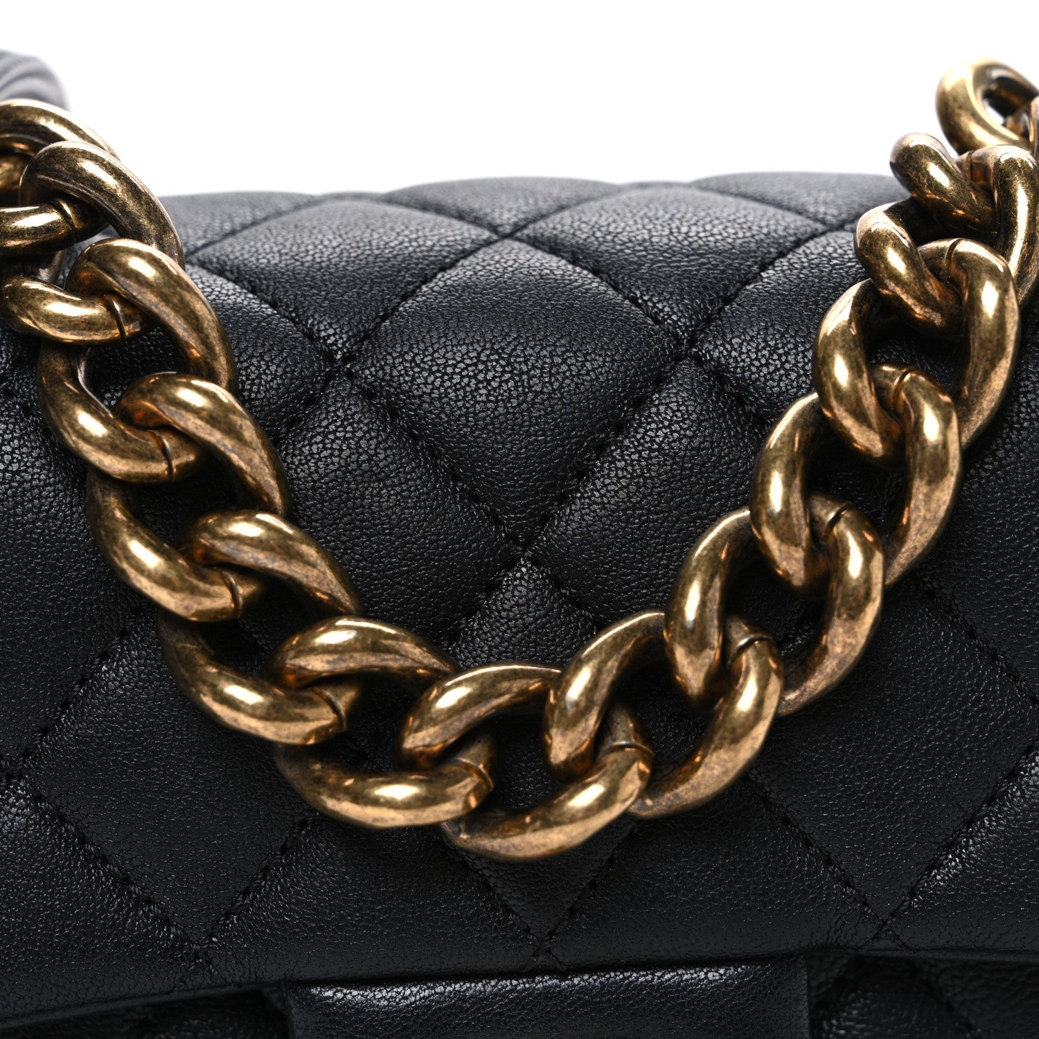 Shiny Sheepskin Quilted Mini Trapezio Flap Black