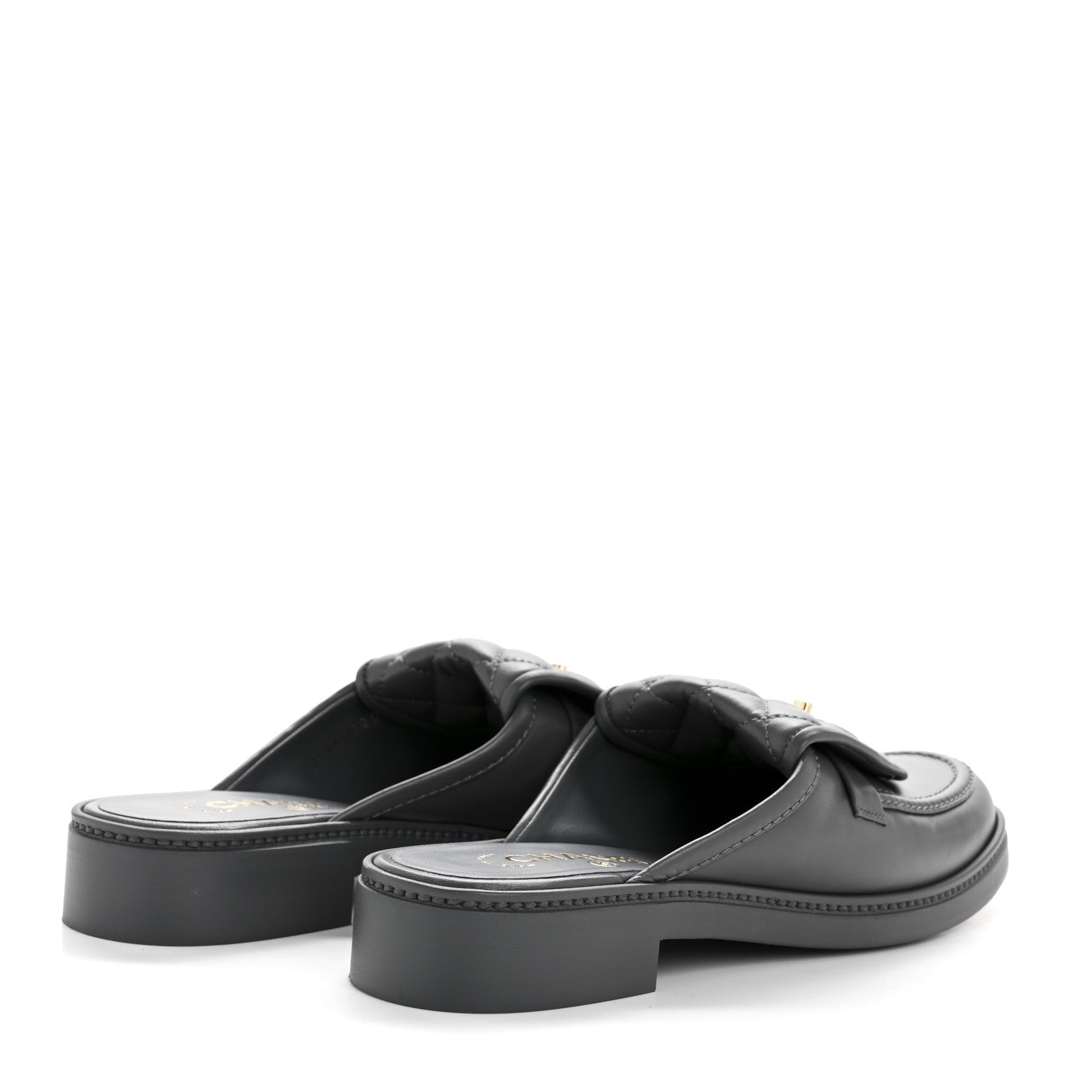 Lambskin Quilted CC Turnlock Mules 39 Grey