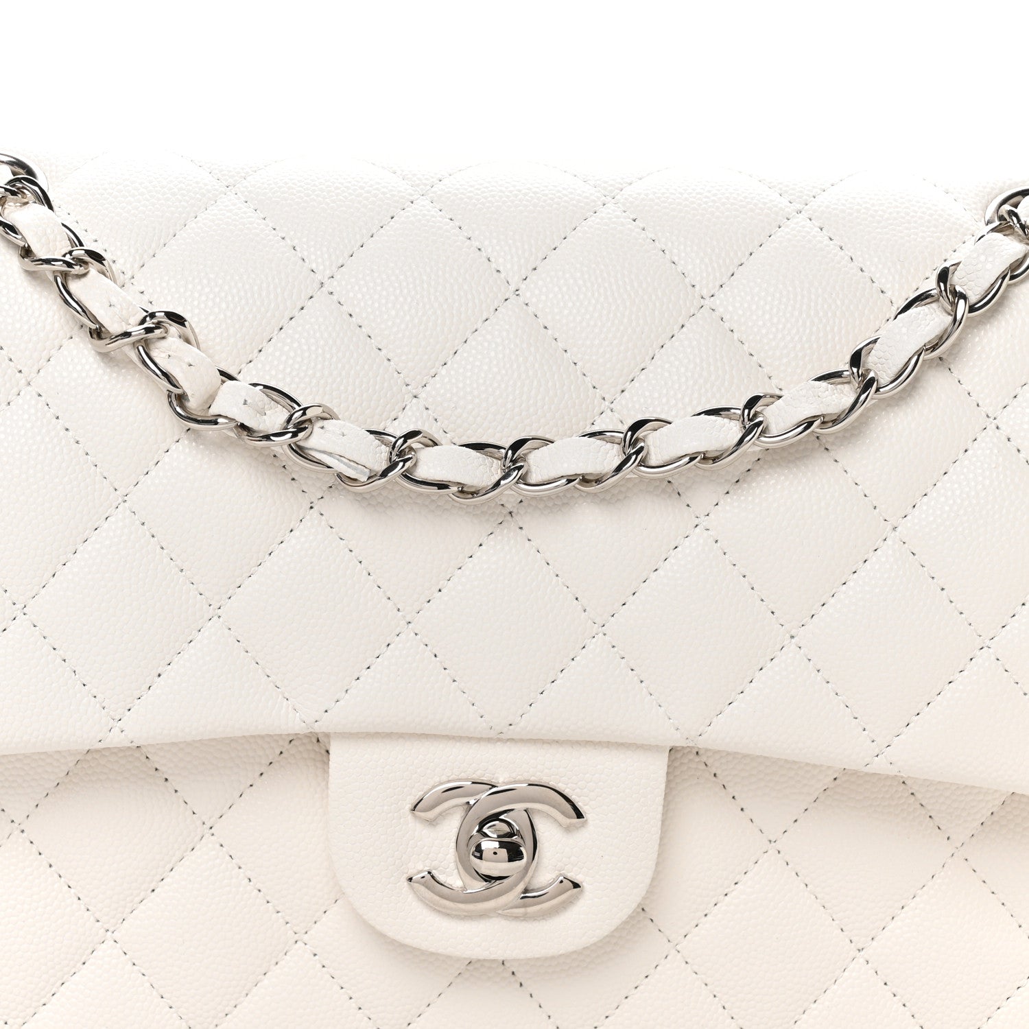 Caviar Quilted Medium Double Flap White