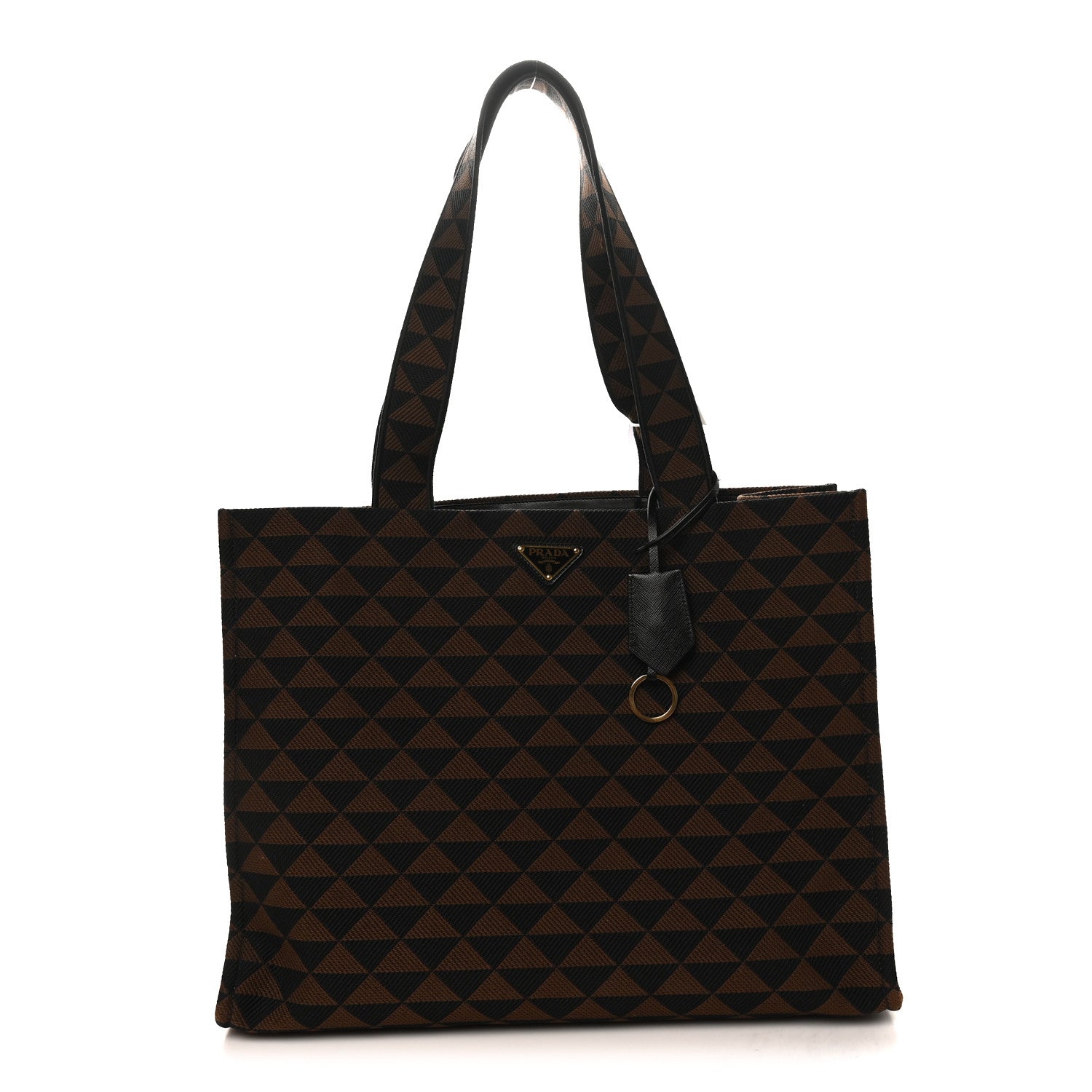 Jacquard Saffiano Triangolo Symbole Embroidered Shopping Tote Black Brucia