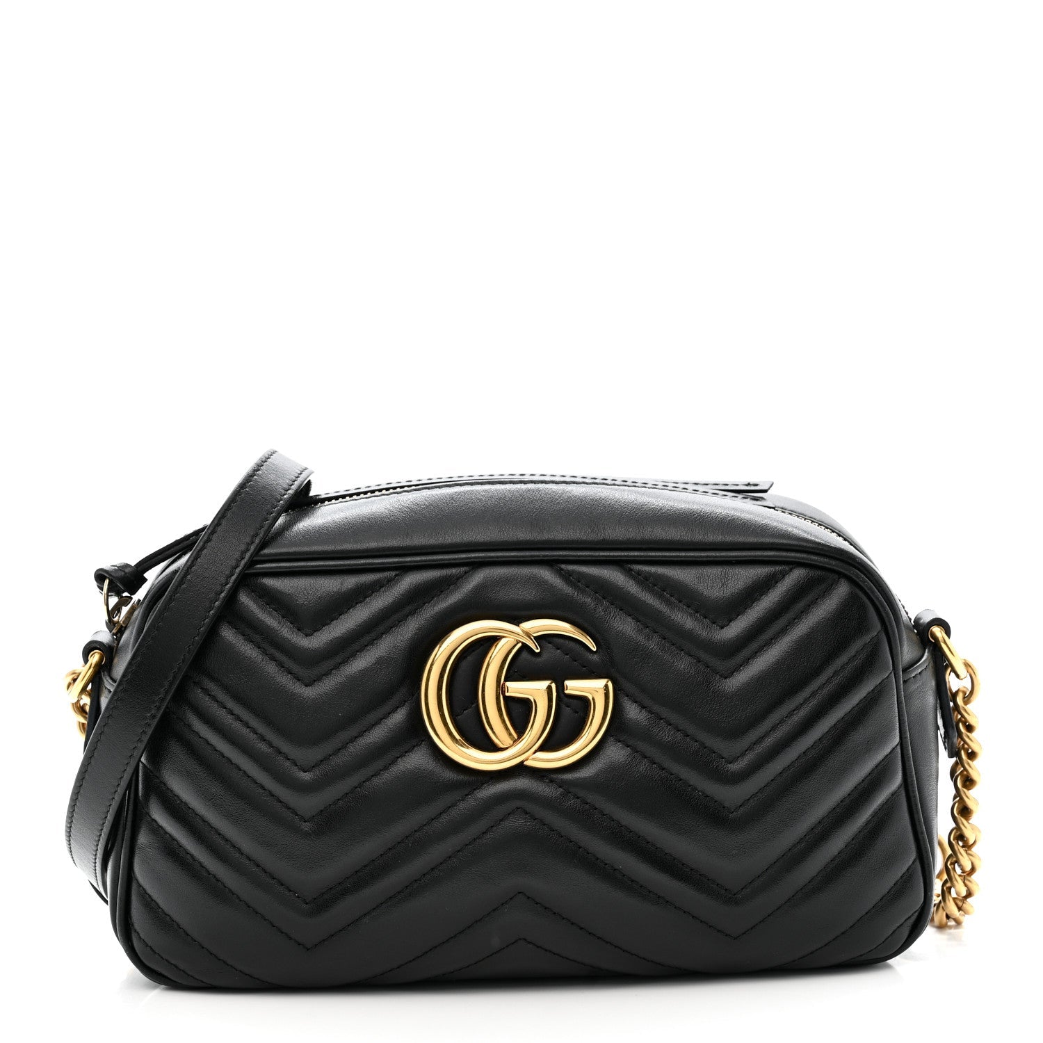 Calfskin Matelasse Small GG Marmont Chain Shoulder Bag Black