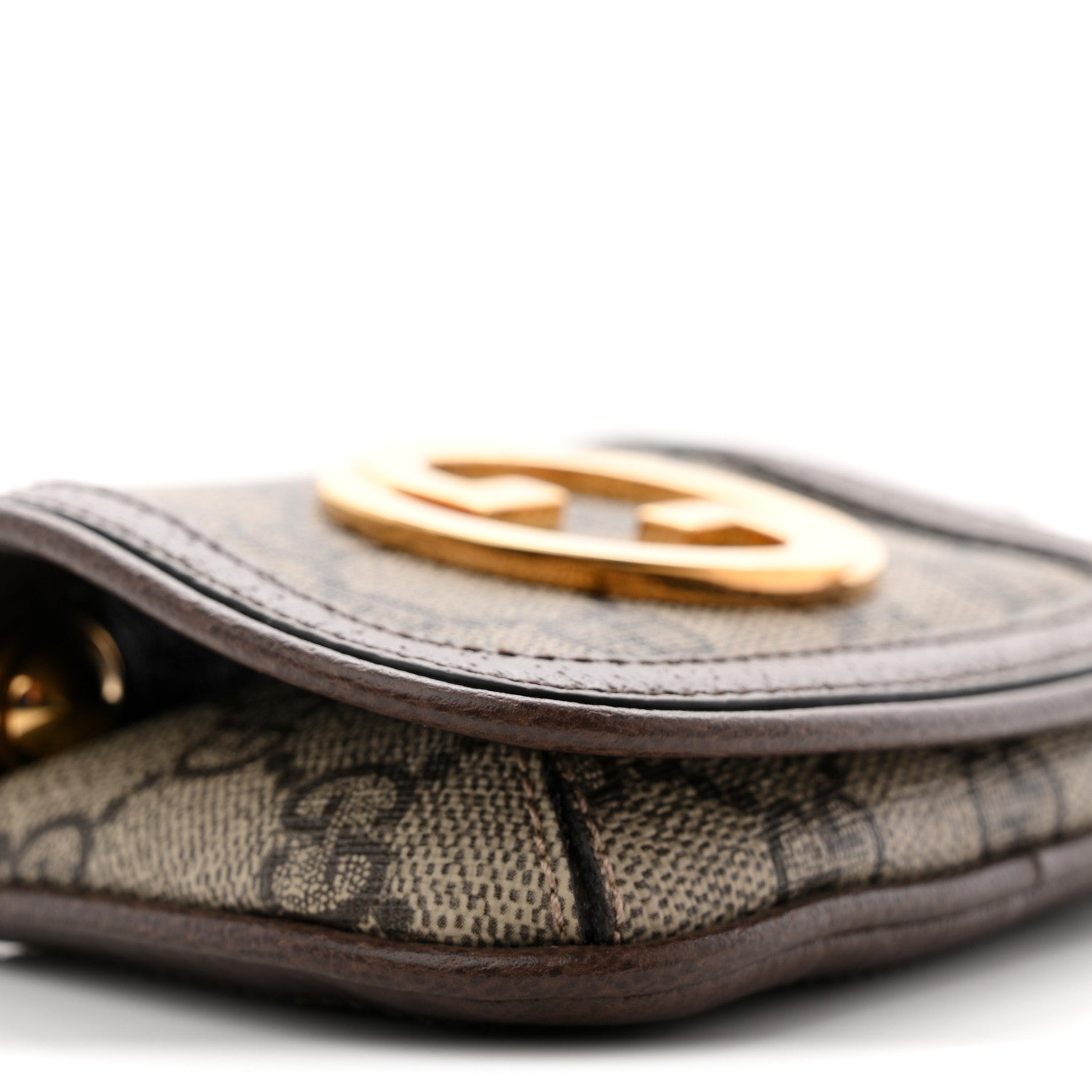 GG Supreme Monogram Textured Dollar Calfskin Blondie Card Case Wallet with Strap Beige Ebony New Acero