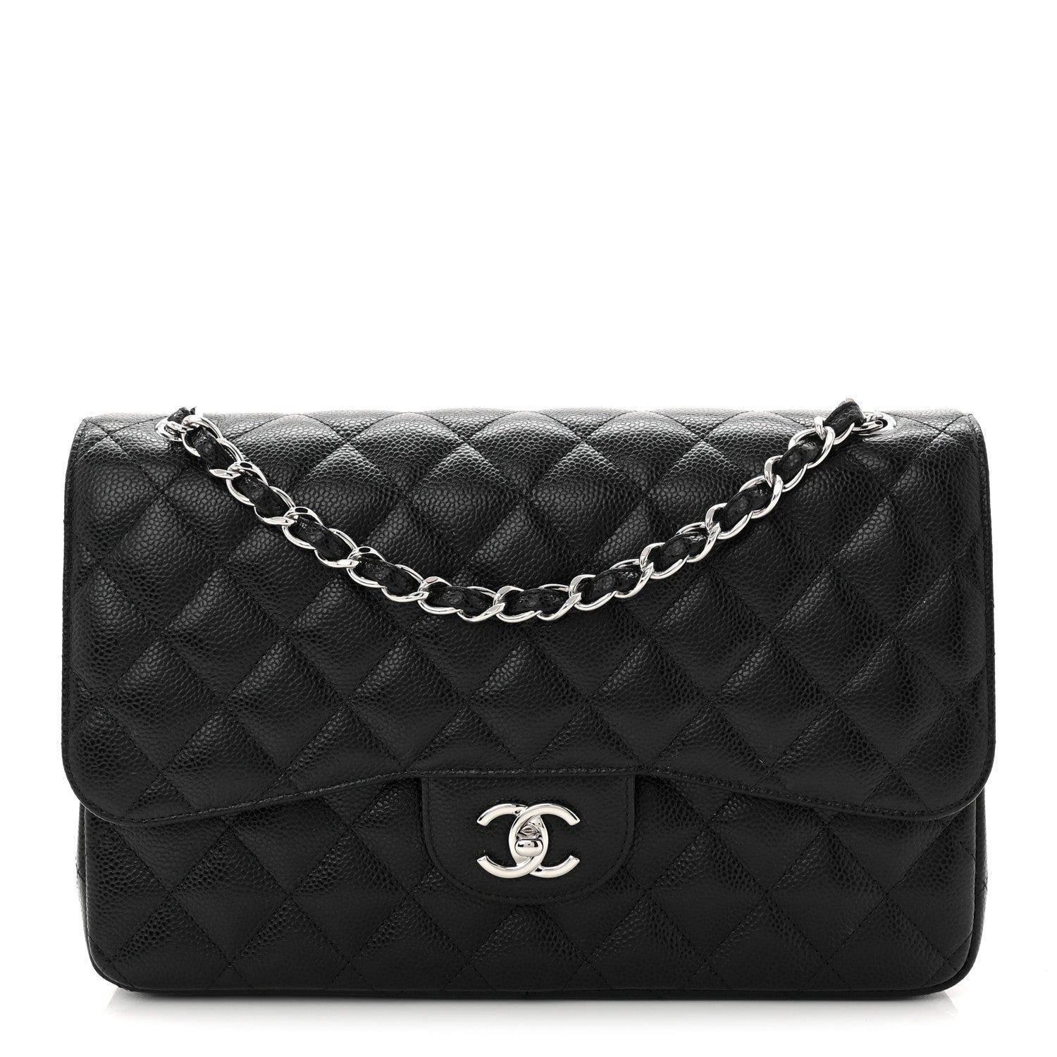 Caviar Quilted Jumbo Double Flap Black