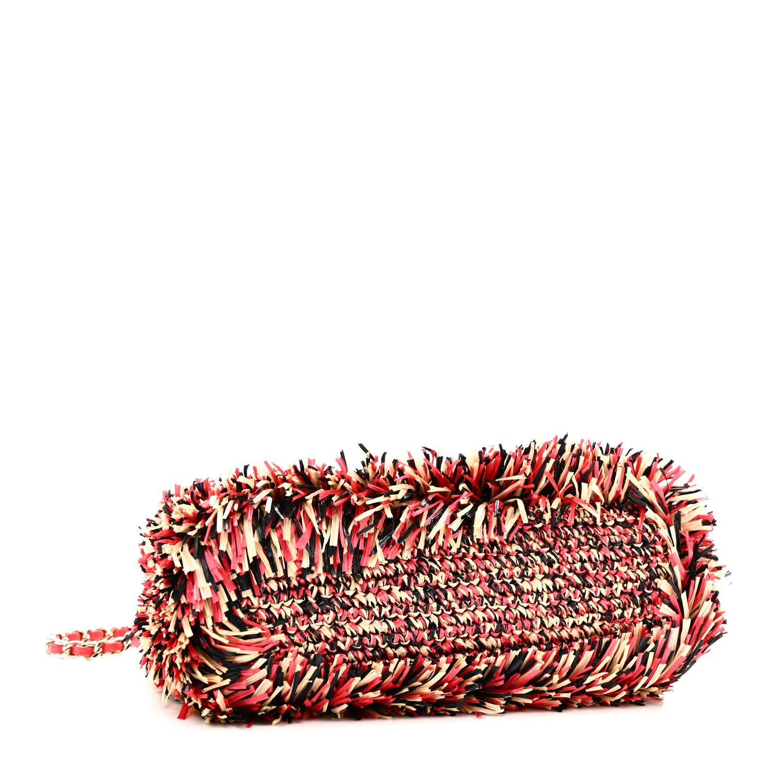 Raffia Fringe Nano Kelly Shopper Red Beige Black