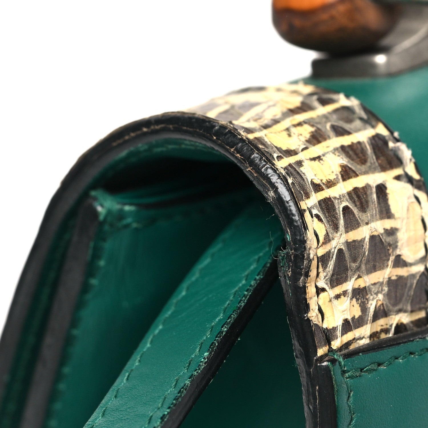 Calfskin Snakeskin Small Lilith Top Handle Bag Green