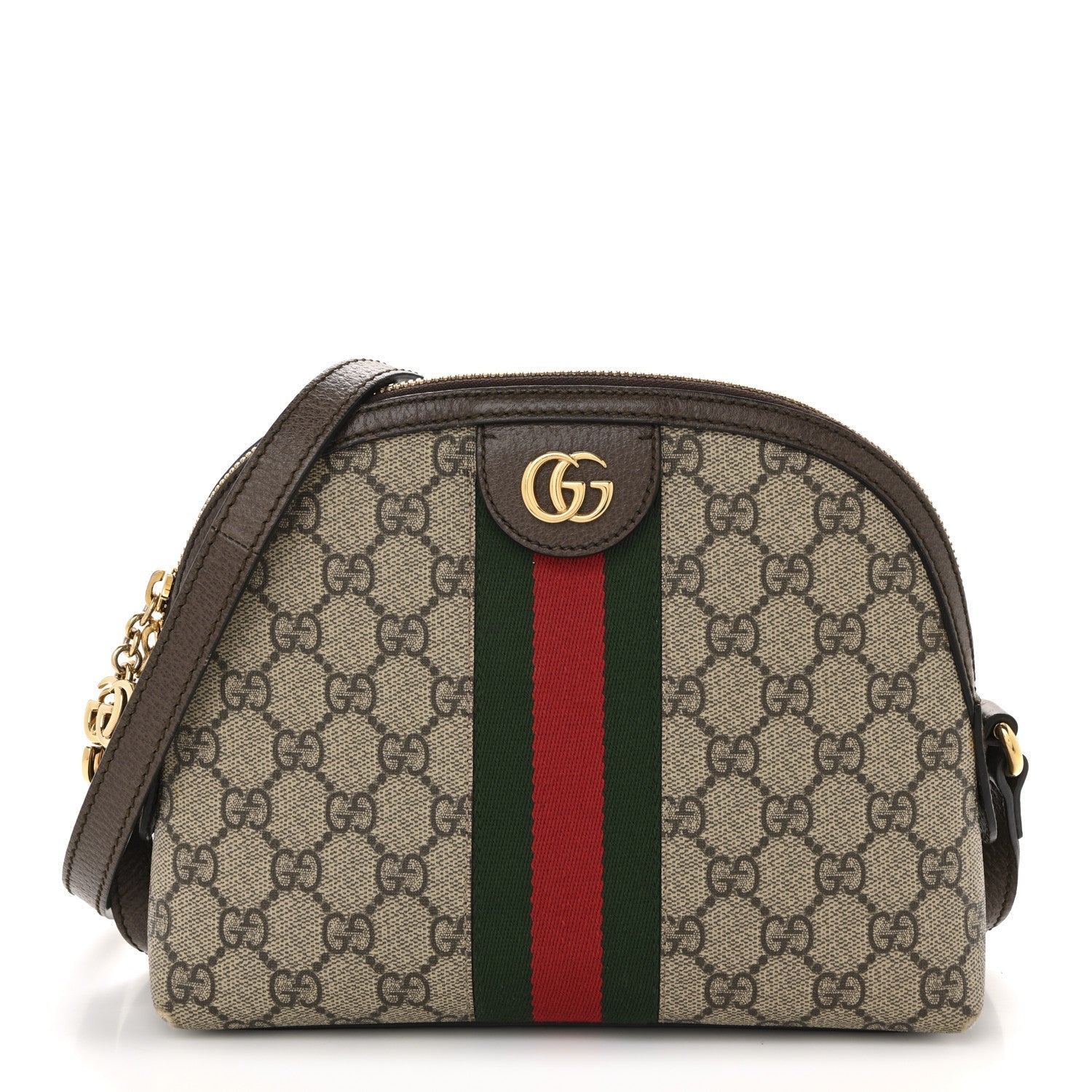 GG Supreme Monogram Textured Dollar Calfskin Web Small Ophidia Dome Shoulder Bag Beige Ebony New Acero