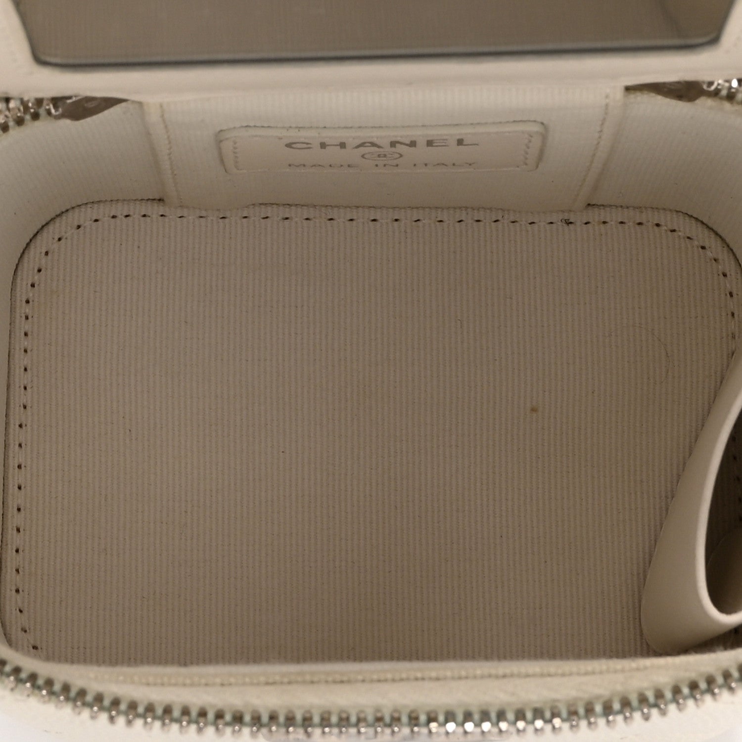 Caviar Quilted Enamel Coco Mini Vanity Case With Chain White