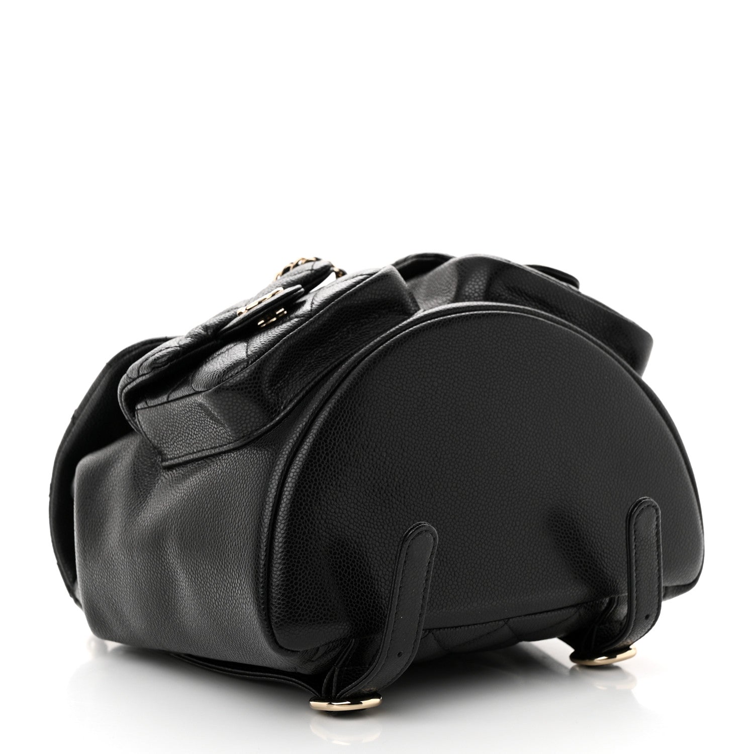 Shiny Caviar Quilted Medium Duma Pockets Drawstring Backpack Black