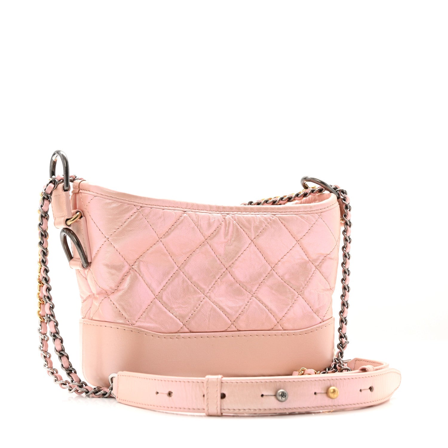 Iridescent Aged Calfskin Quilted Small Gabrielle Hobo Rose