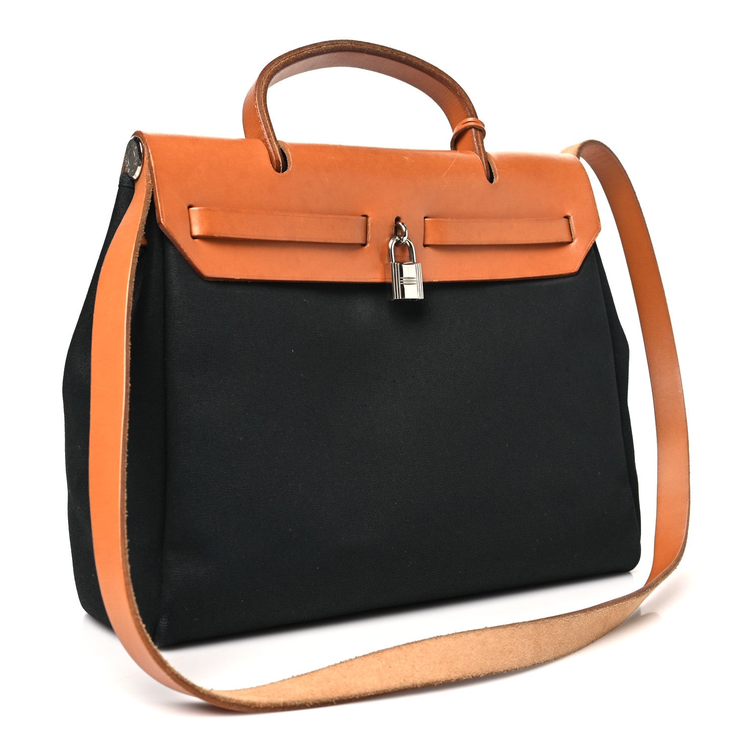 Toile Vache Calfskin Herbag 30 PM Black Natural