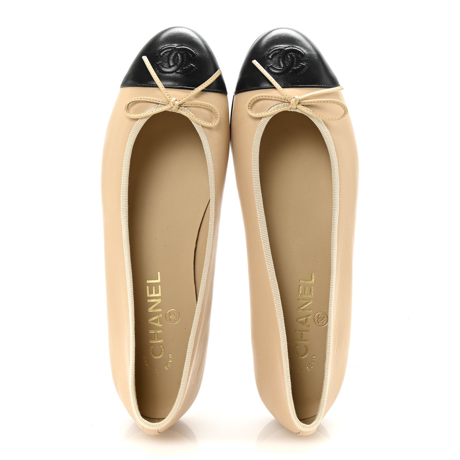 Lambskin Cap Toe CC Ballerina Flats 39.5 Beige Black