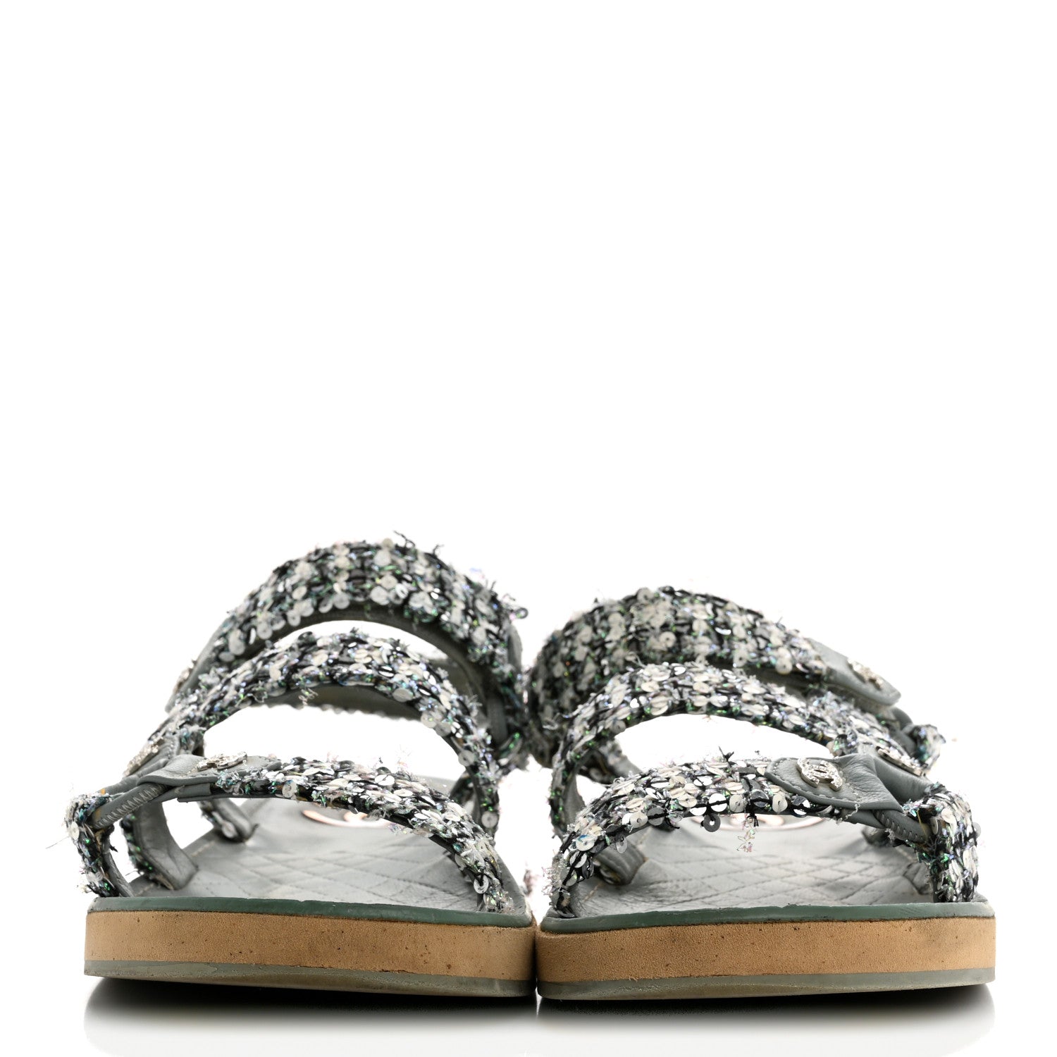 Tweed Sequin Crystal CC Sandals 40 Blue Multicolor