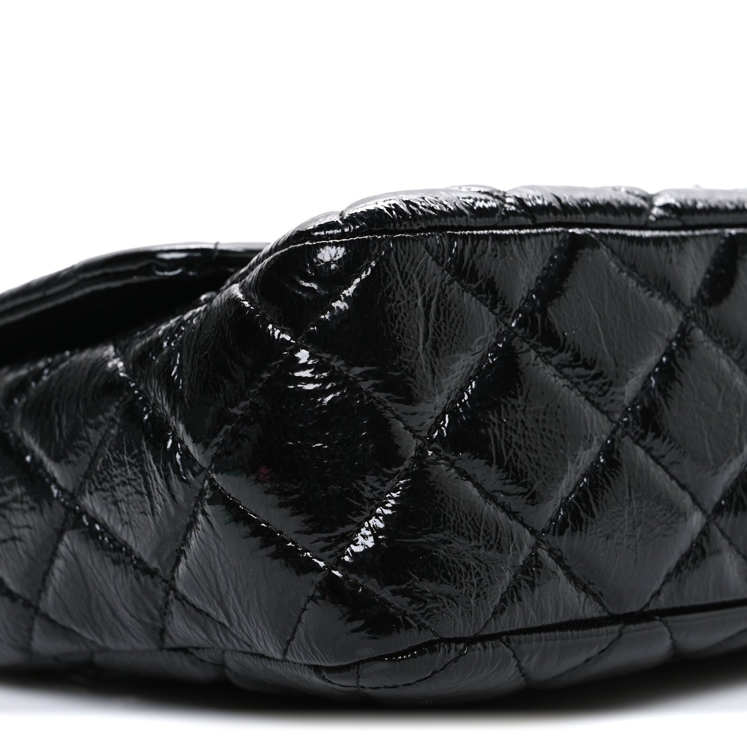 Crinkled Patent Quilted Jumbo Single Flap Black