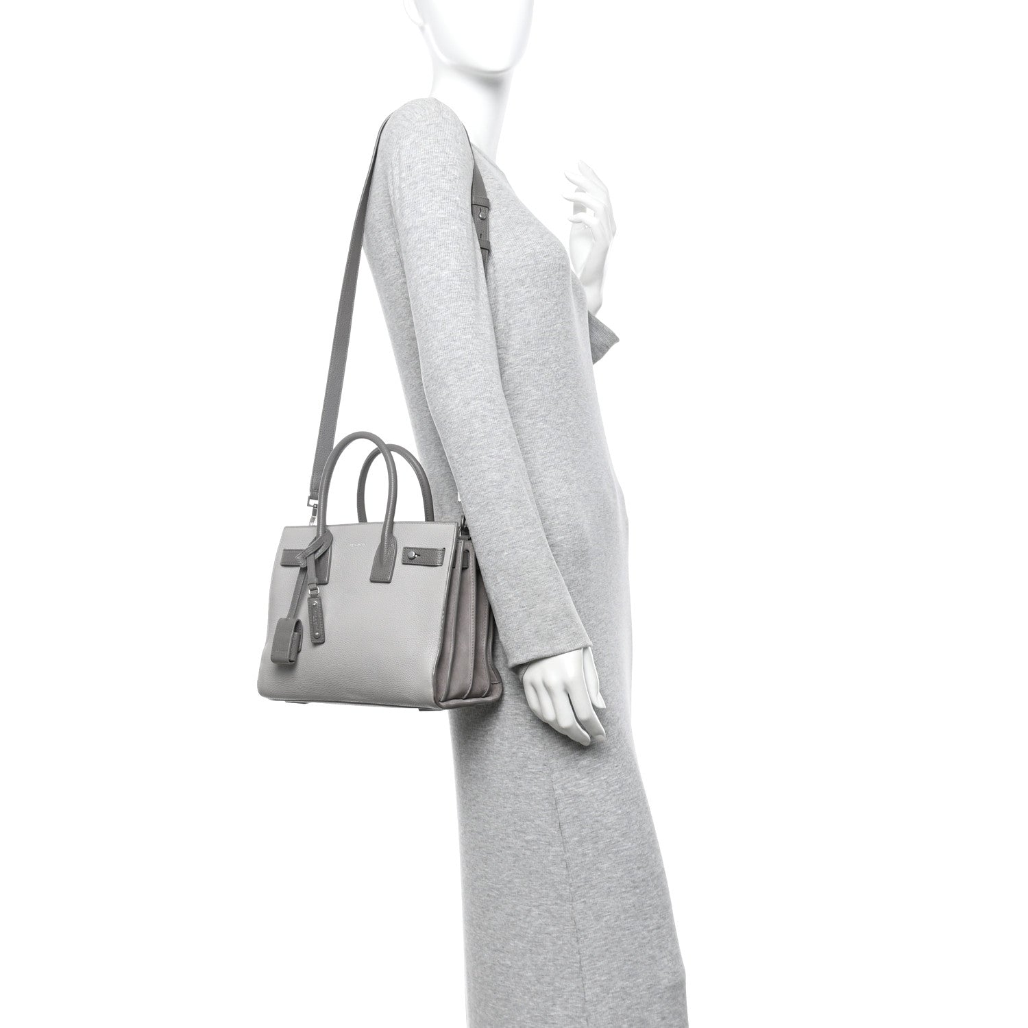 Grained Calfskin Bi-Color Baby Supple Sac De Jour Souris Fog
