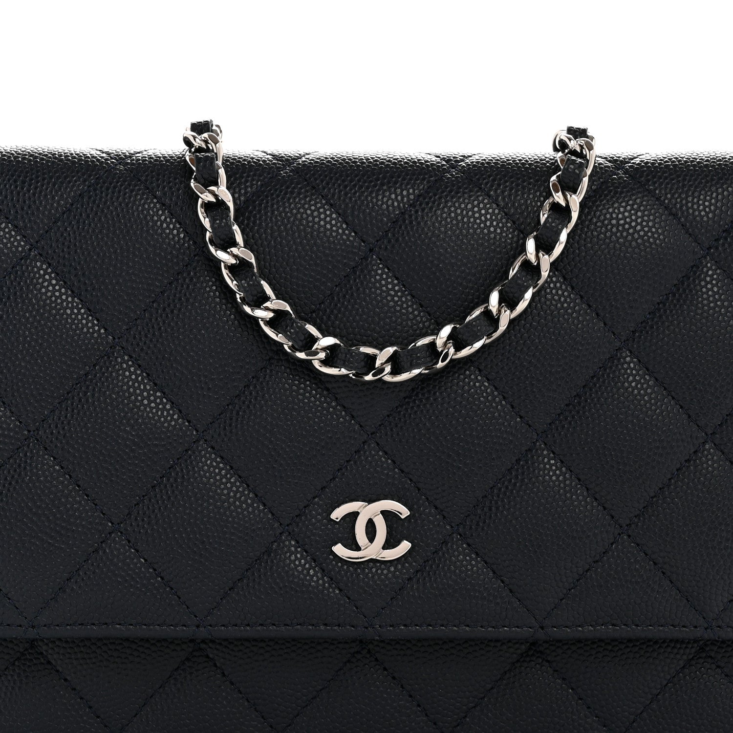 Caviar Quilted Wallet on Chain WOC Navy Blue