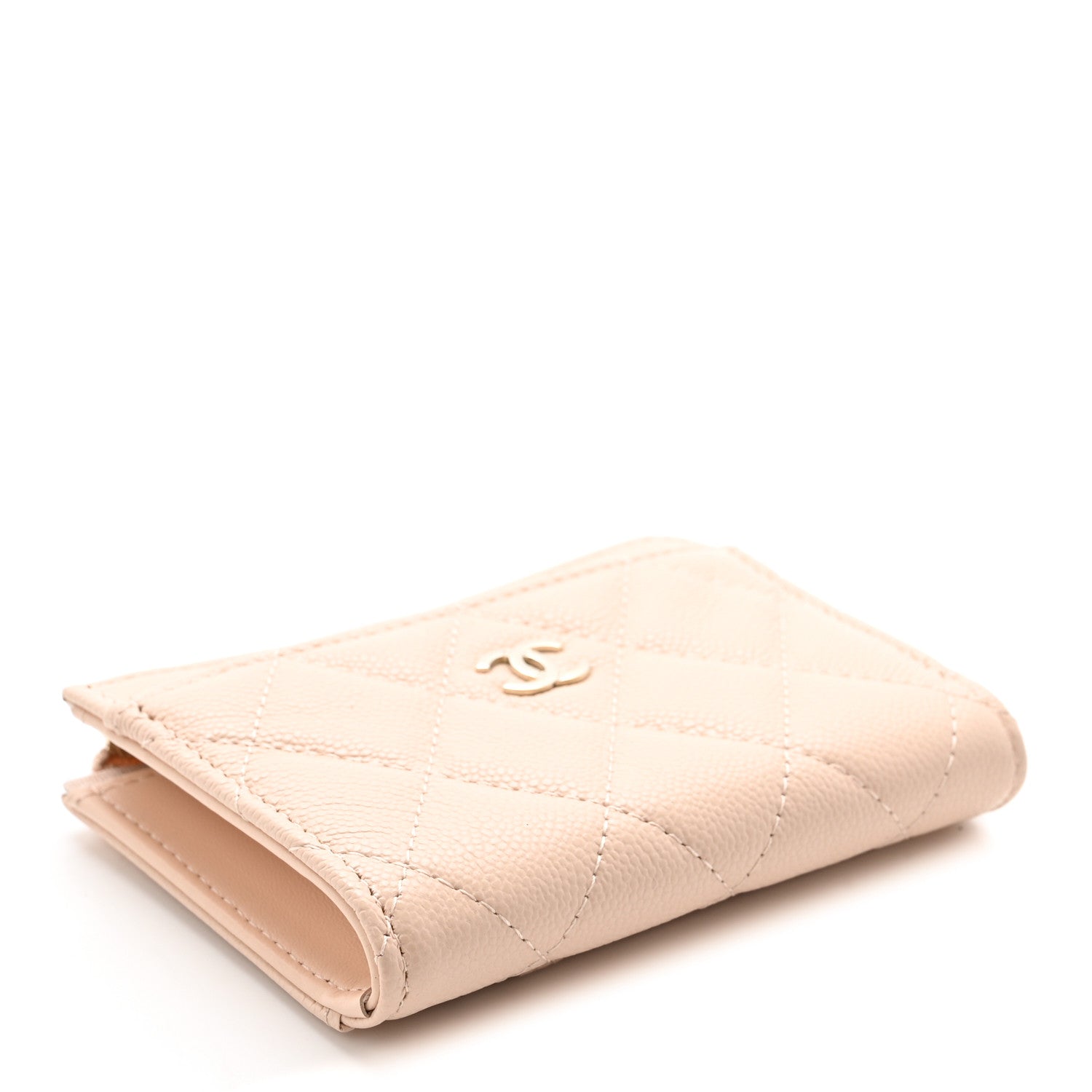 Caviar Quilted CC Zip Around Card Holder Beige