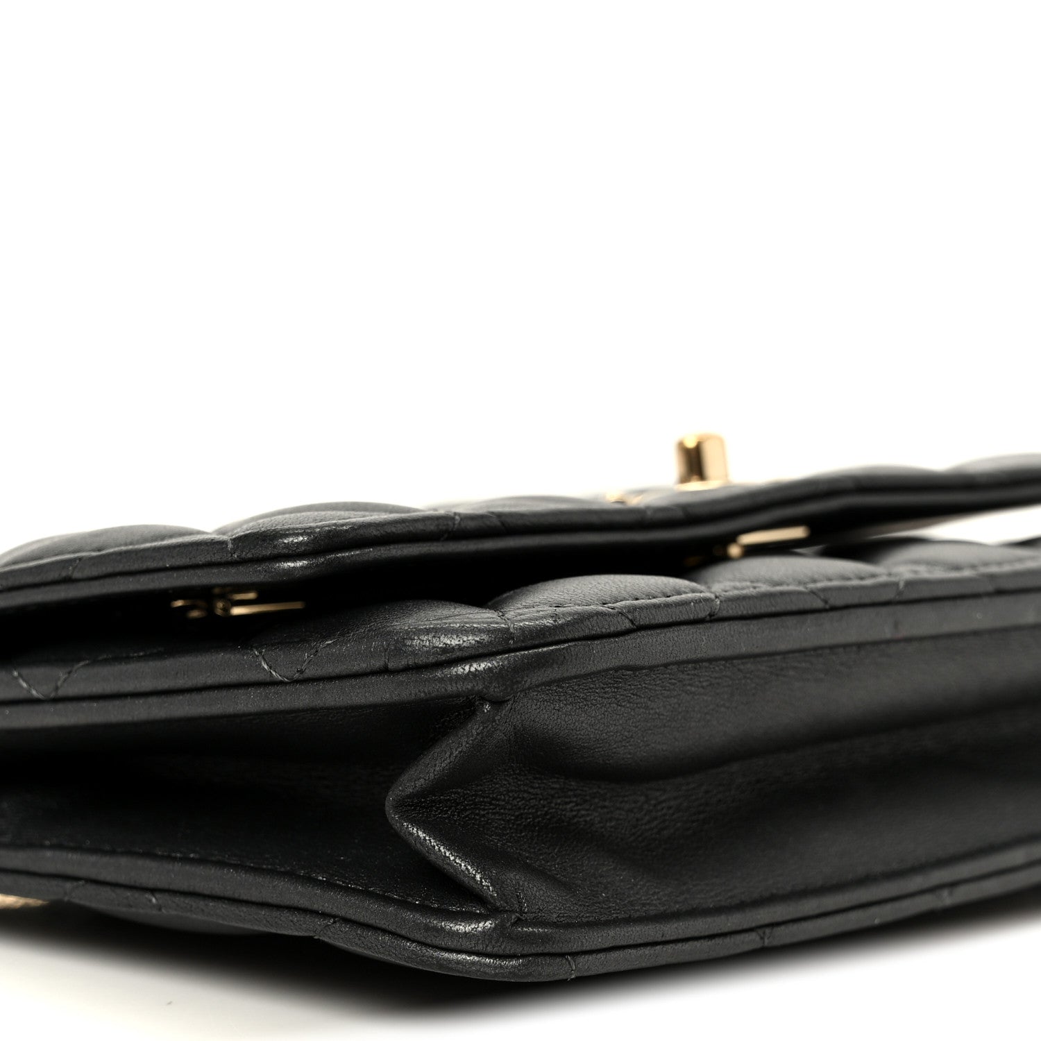 Pearly Lambskin Quilted Charms Wallet On Chain WOC Black