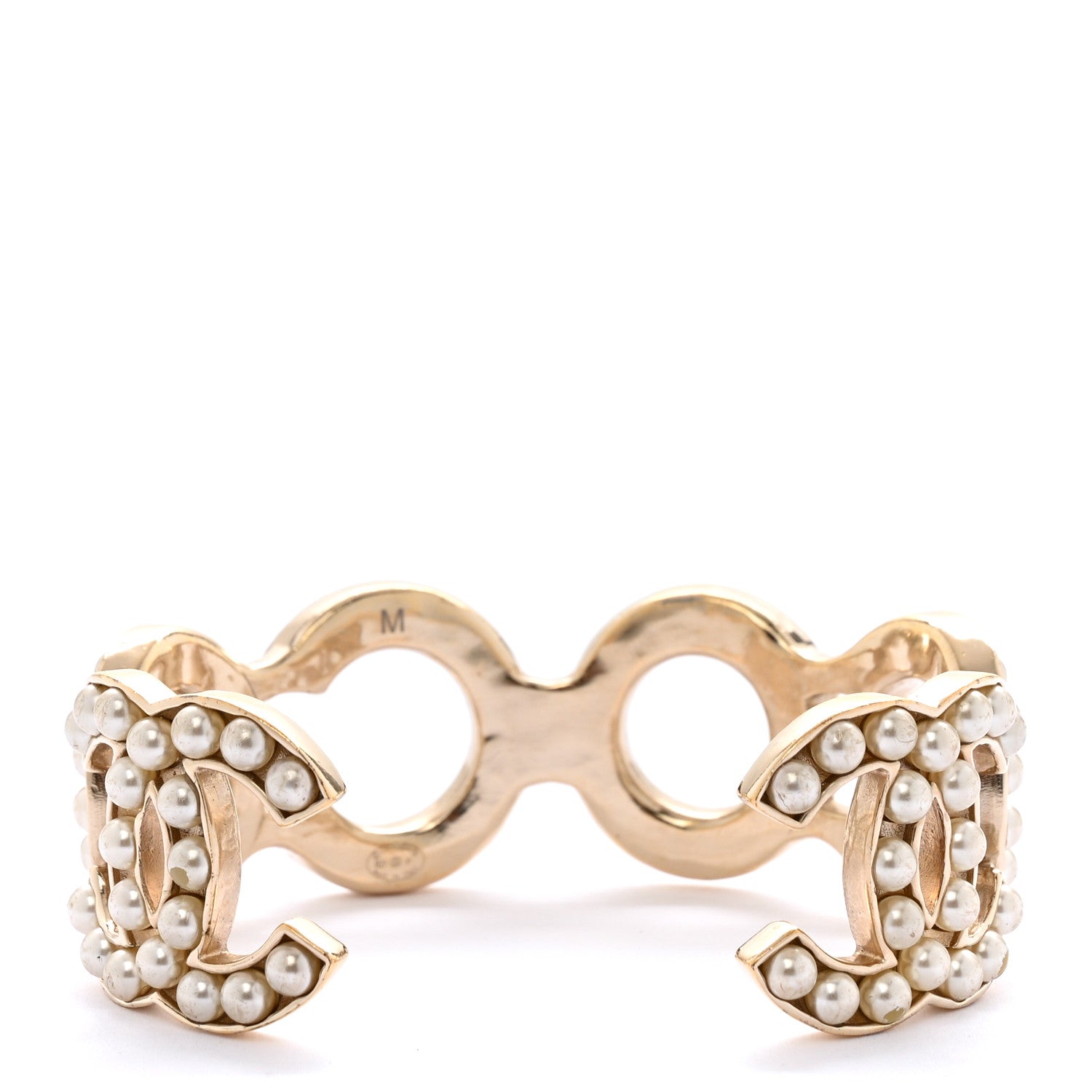 Metal Pearl CC Coco Cuff Bracelet M Gold