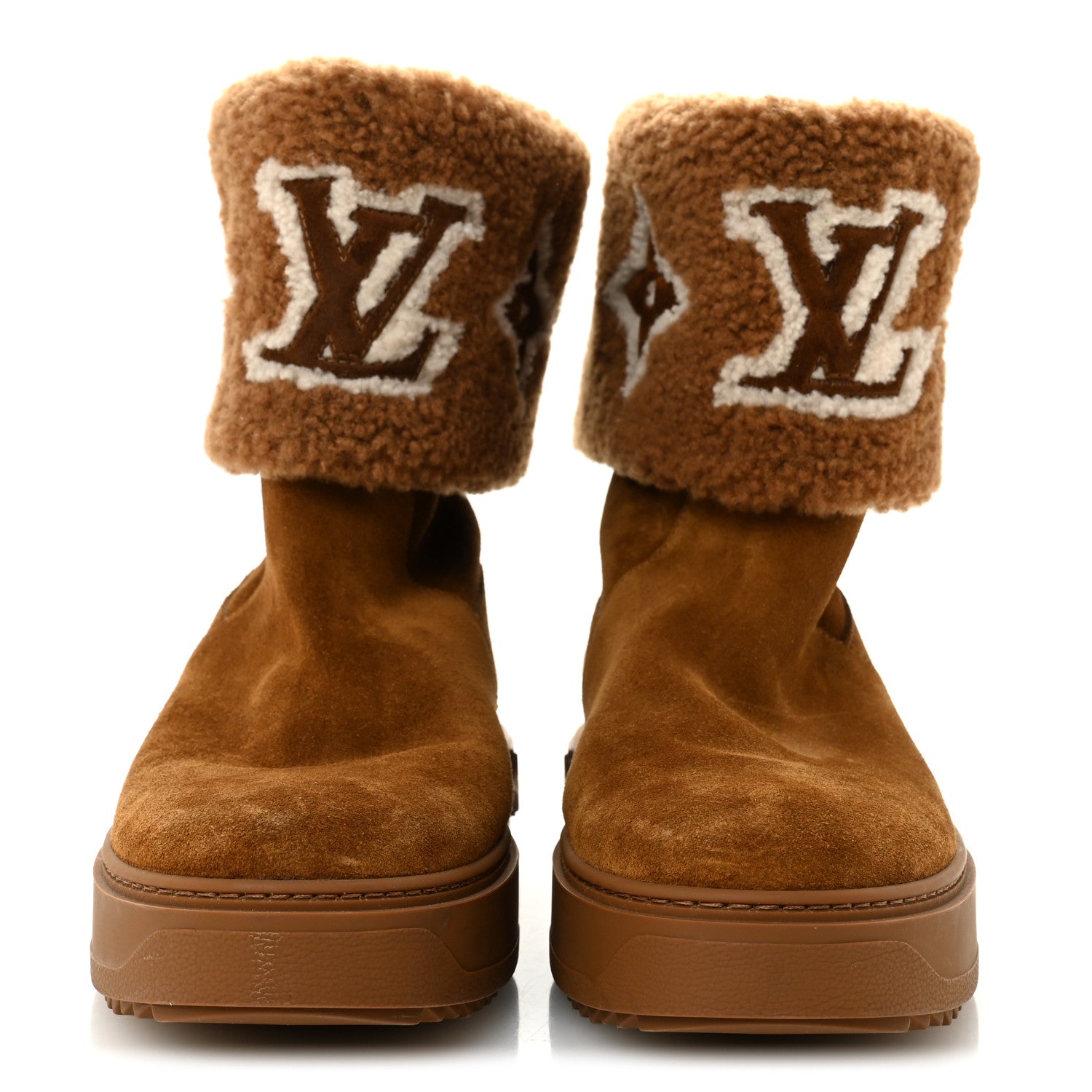 Suede Calfskin Shearling Snowdrop Flat Ankle Boot 40 Cognac