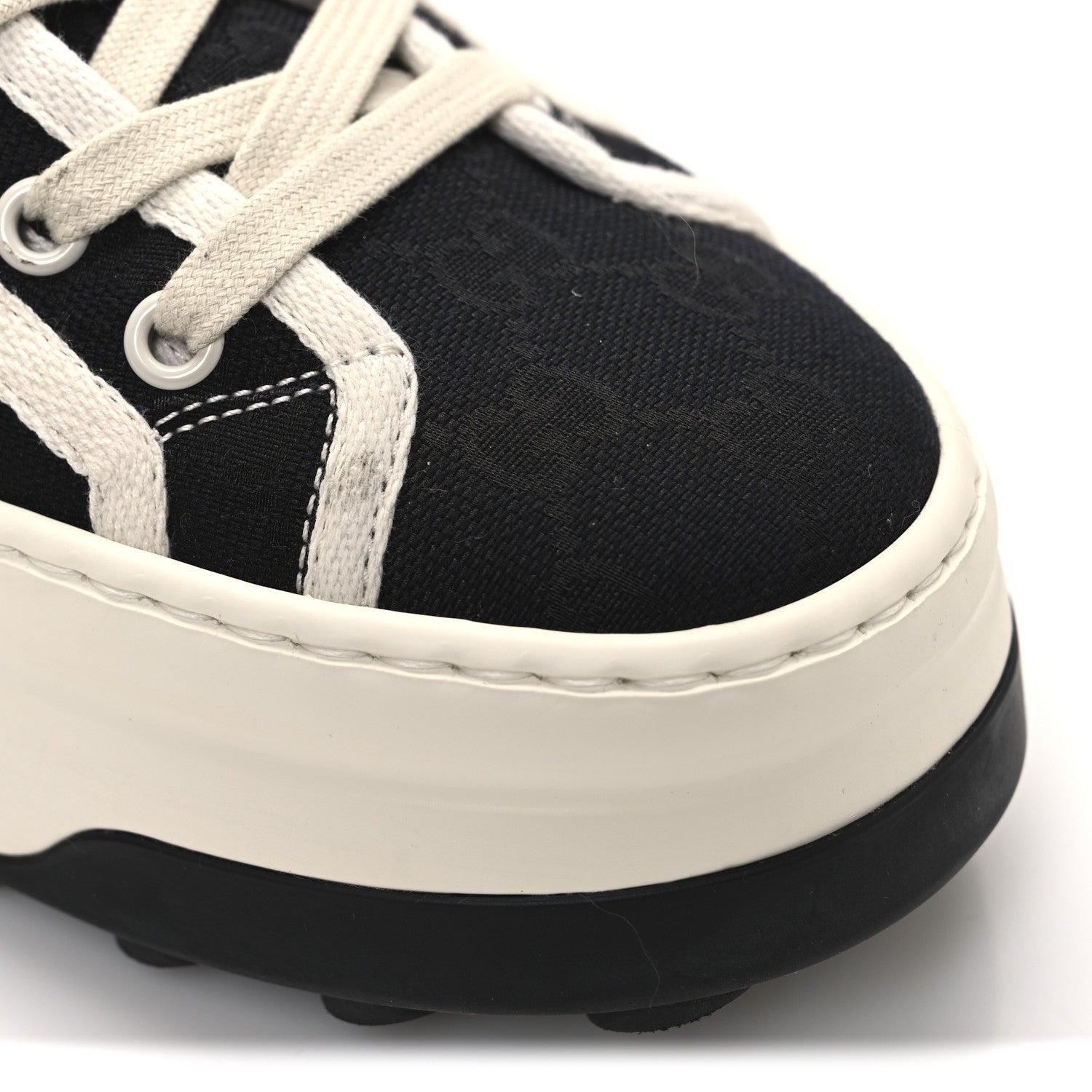 New Canvas GG Monogram Womens Tennis 1977 High Top 55mm Platform Sneakers 39.5 Black Mystic White