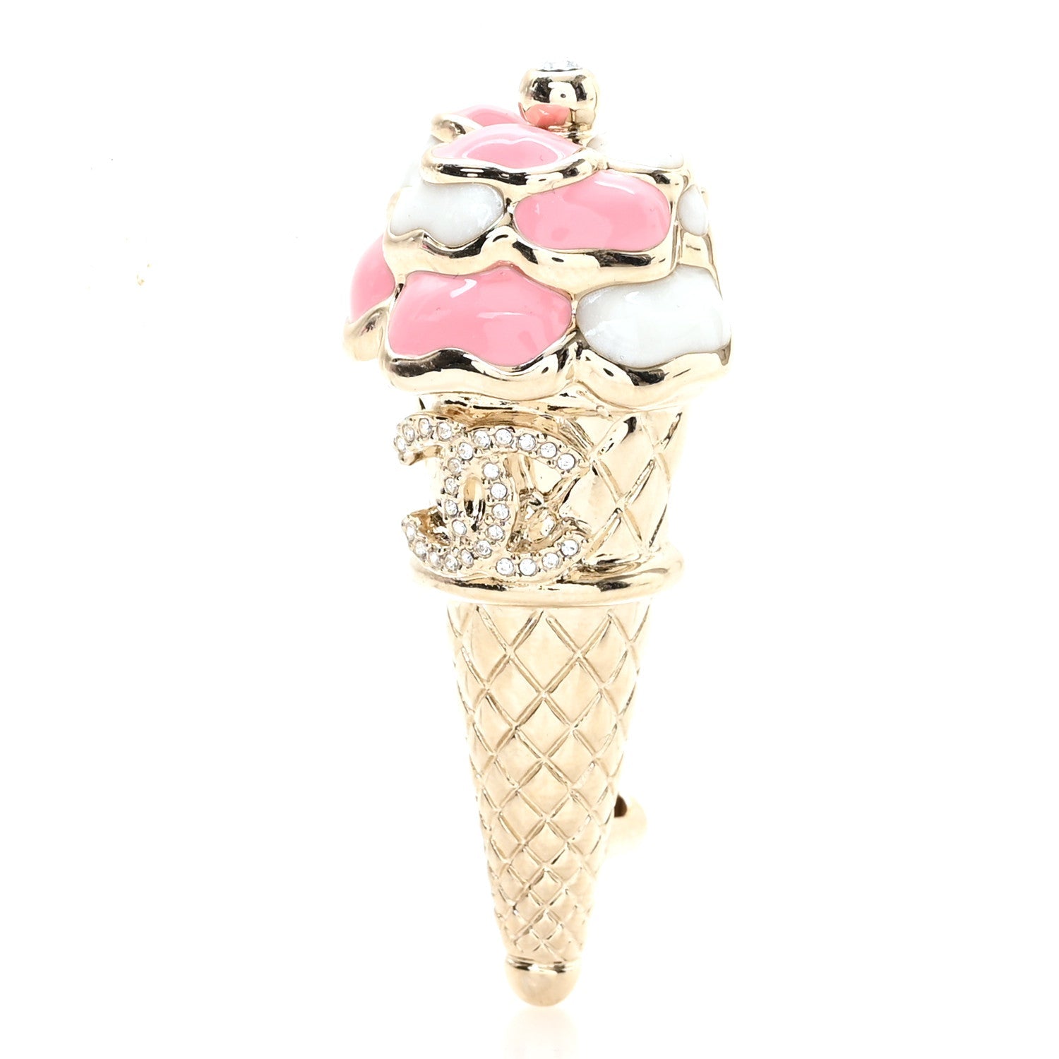 Metal Resin Strass Ice Cream Brooch Gold Pink Pearly White