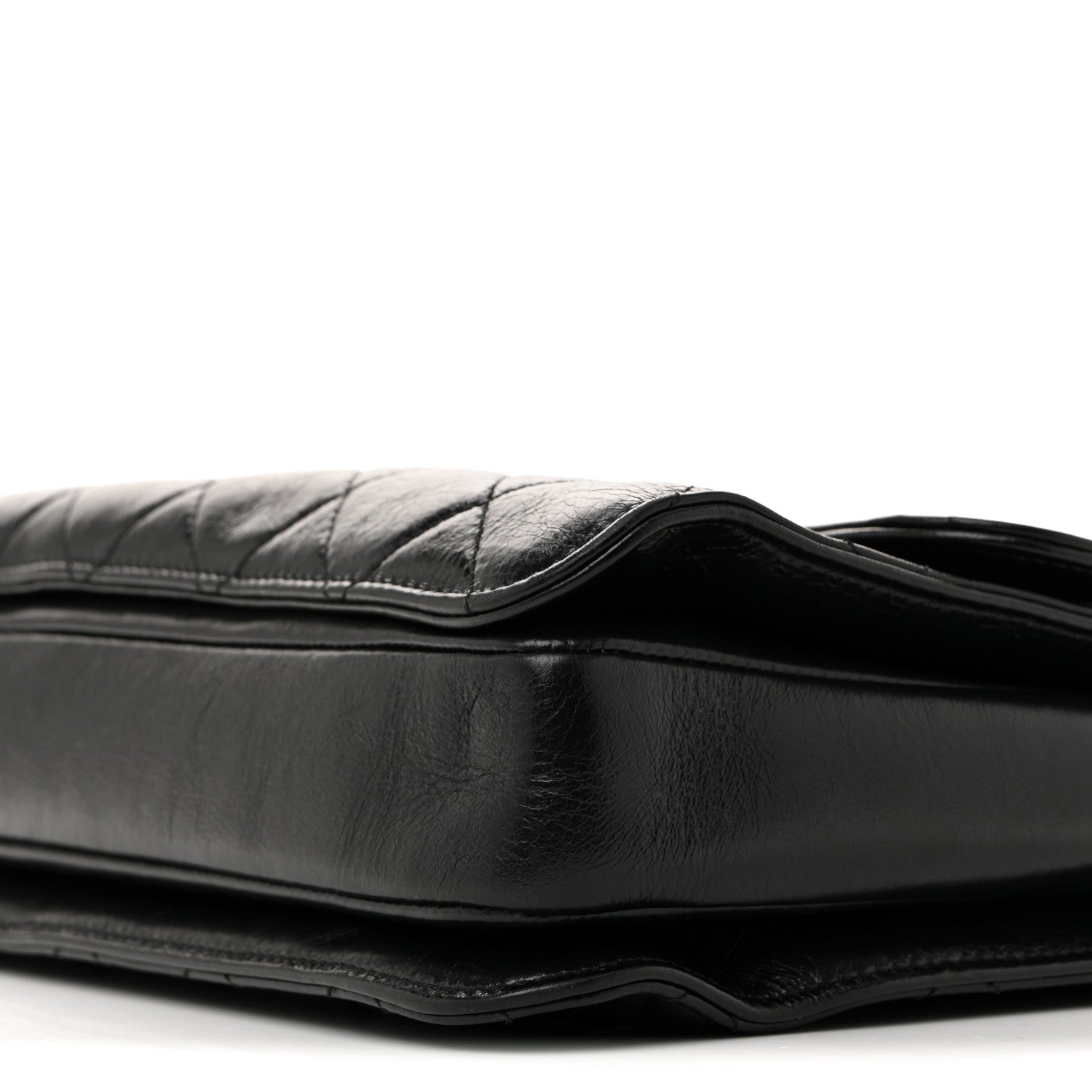 Glazed Calfskin Quilted Large Perfect Edge Flap Black