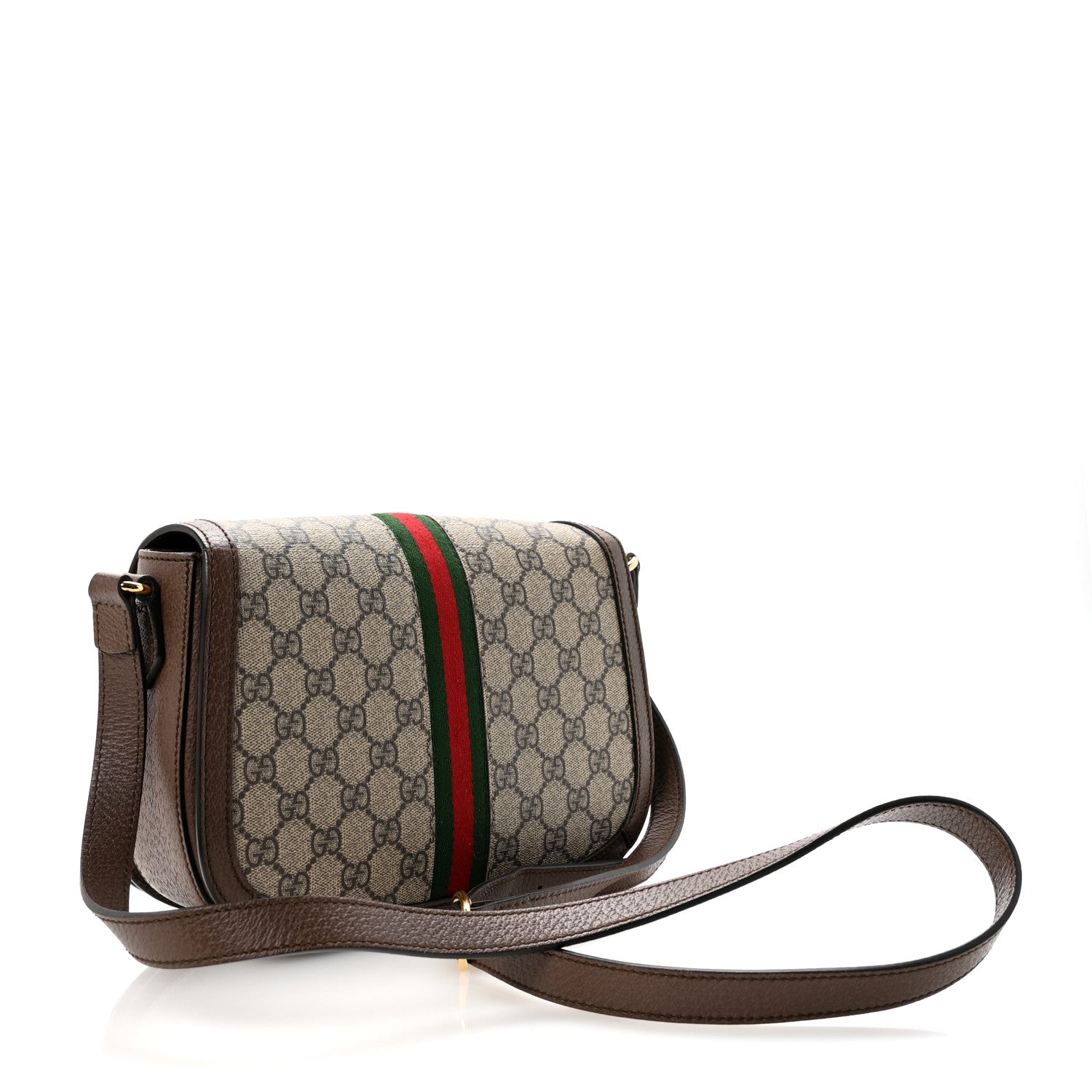 GG Supreme Monogram Web Small Ophidia Flap Messenger Bag Brown