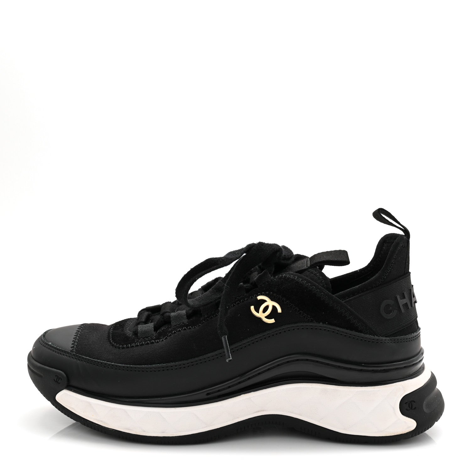 Velvet Calfskin Mixed Fibers CC Sneakers 36.5 Black