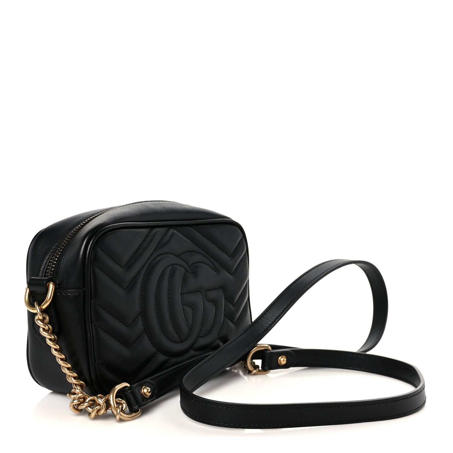 Calfskin Matelasse Mini GG Marmont Chain Shoulder Bag Black