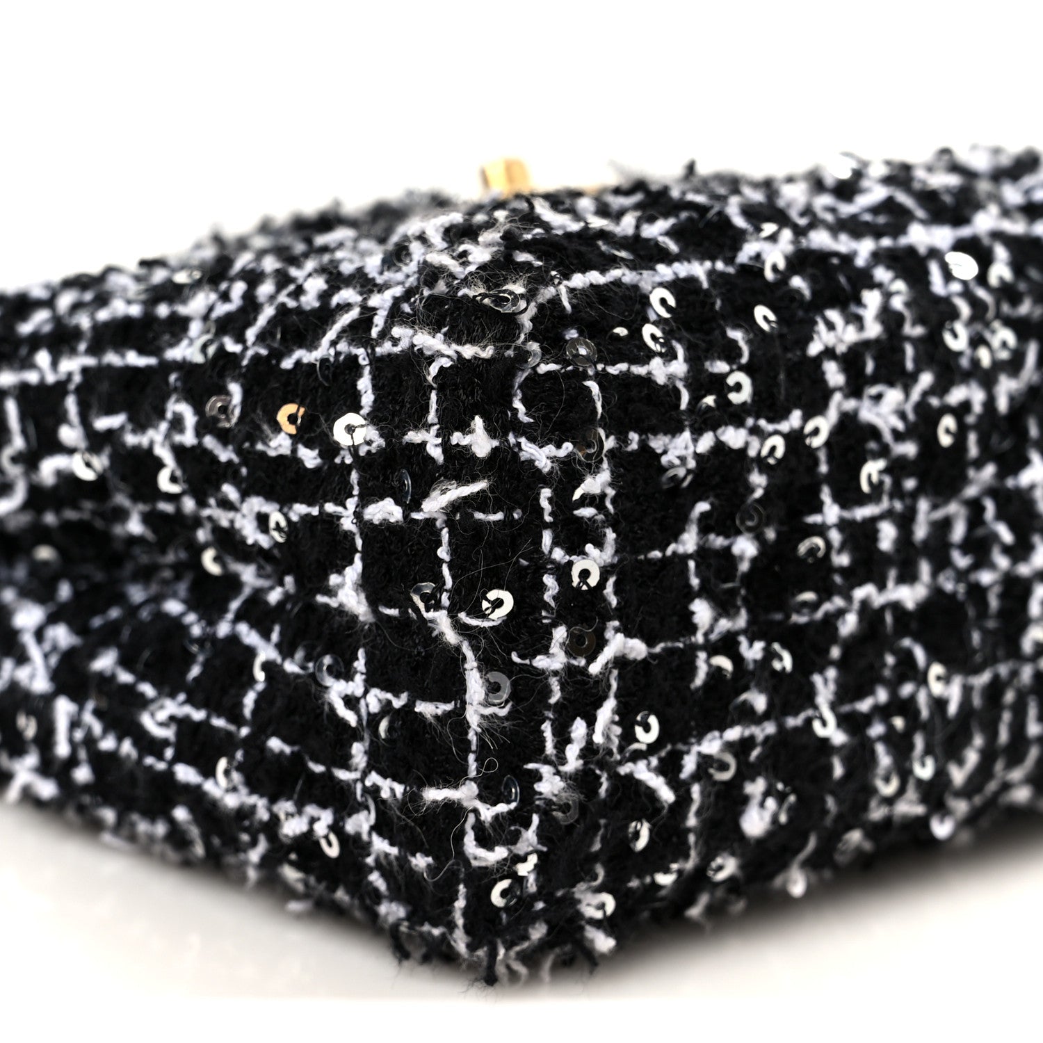 Tweed Quilted Nano Kelly Shopper Black White