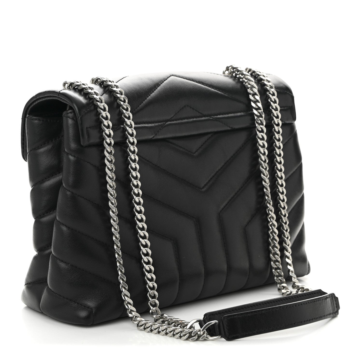 Calfskin Y Quilted Monogram Small Loulou Chain Satchel Black